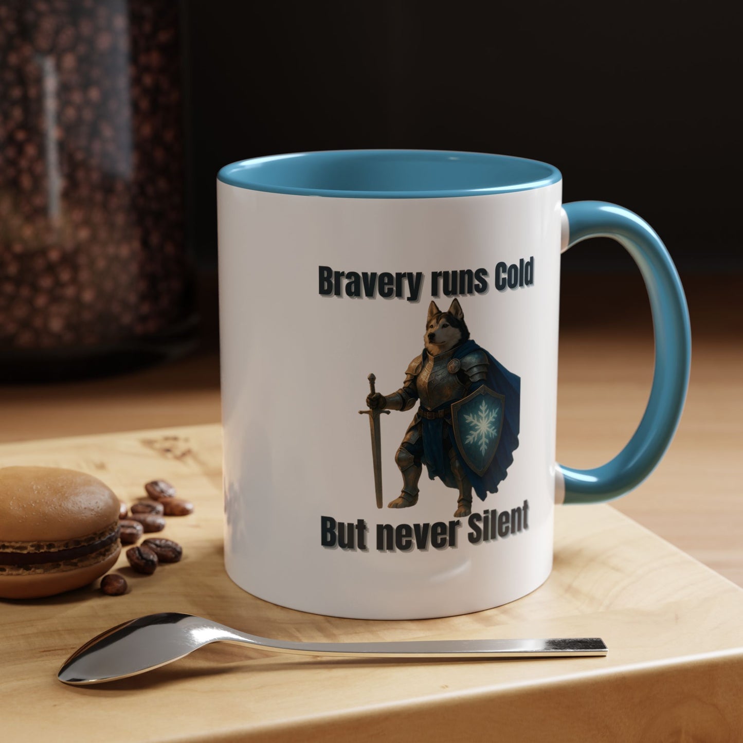 Mug, Knight Dog Holding Shield and Sword Design - Fantasy Dog Portraits