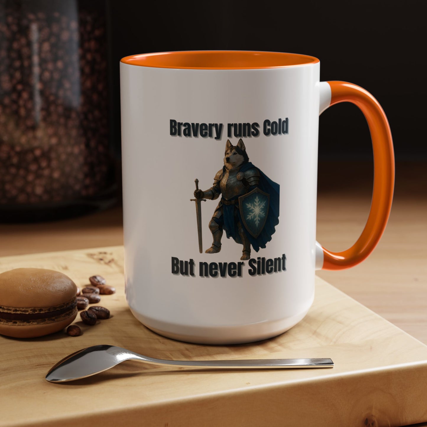 Mug, Knight Dog Holding Shield and Sword Design - Fantasy Dog Portraits