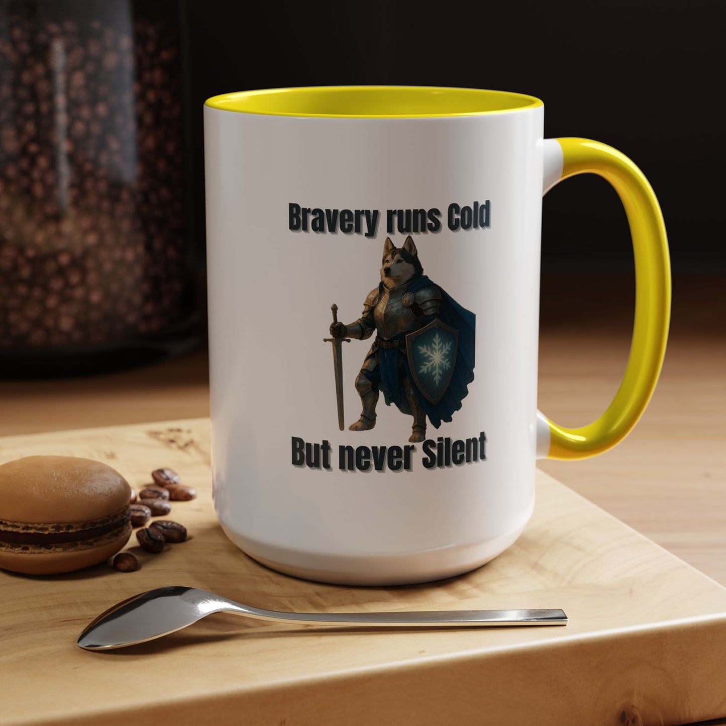 Mug, Knight Dog Holding Shield and Sword Design - Fantasy Dog Portraits