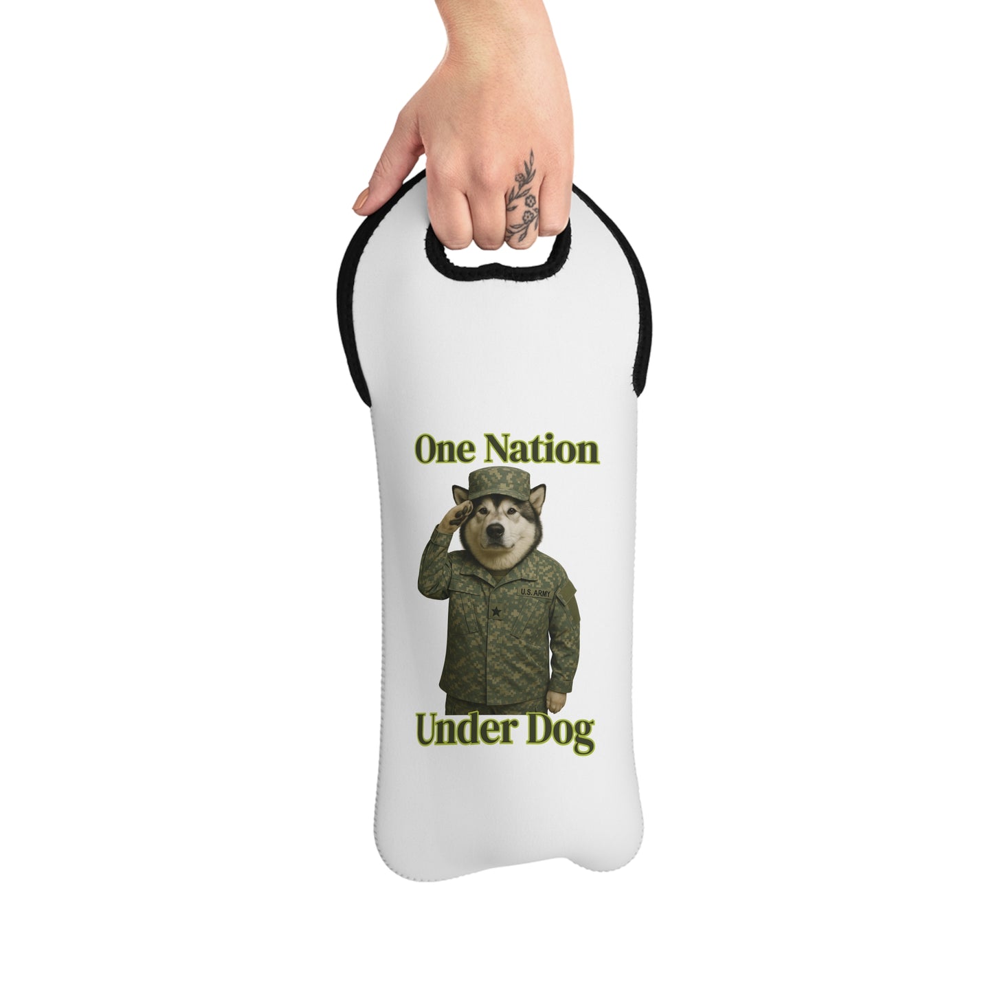 Patriotic Dog Wine Tote Bag - Unique Gift for Dog Lovers, Military Appreciation, Outdoor Events, Wine Enthusiasts - Fantasy Dog Portraits