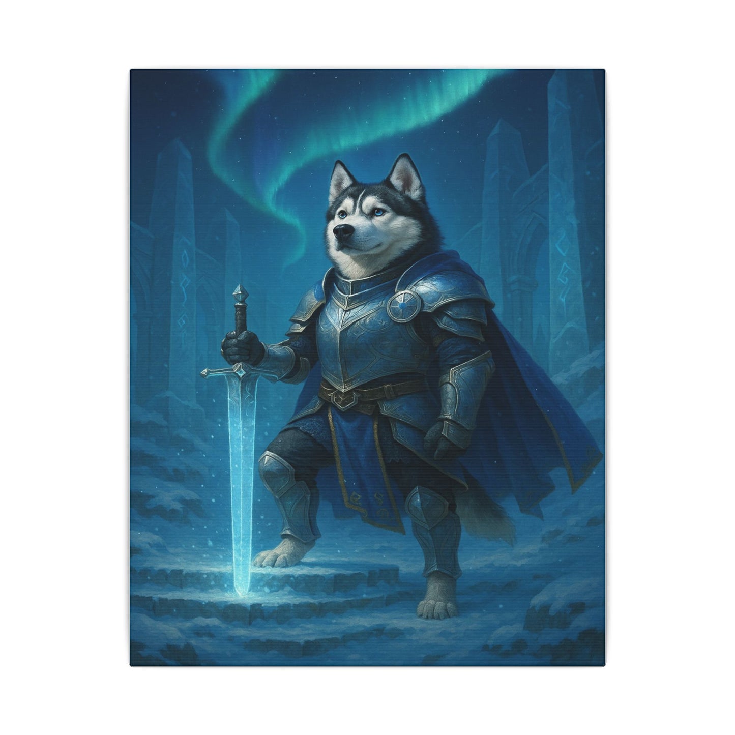 Husky Knight of the Aurora-Fantasy Dog Portraits - Fantasy Dog Portraits