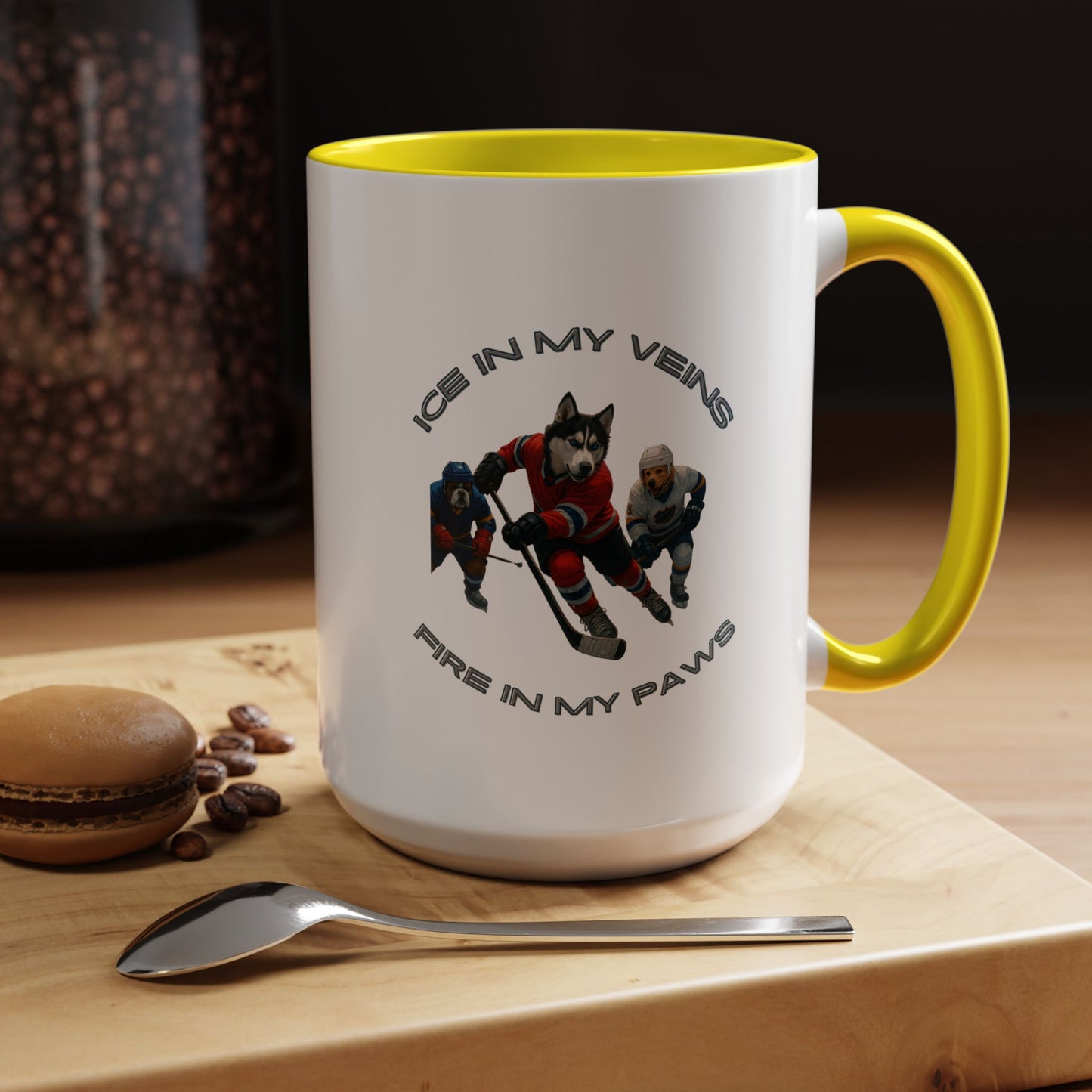 Mug Dogs Playing Hockey 11, 15oz - Fantasy Dog Portraits