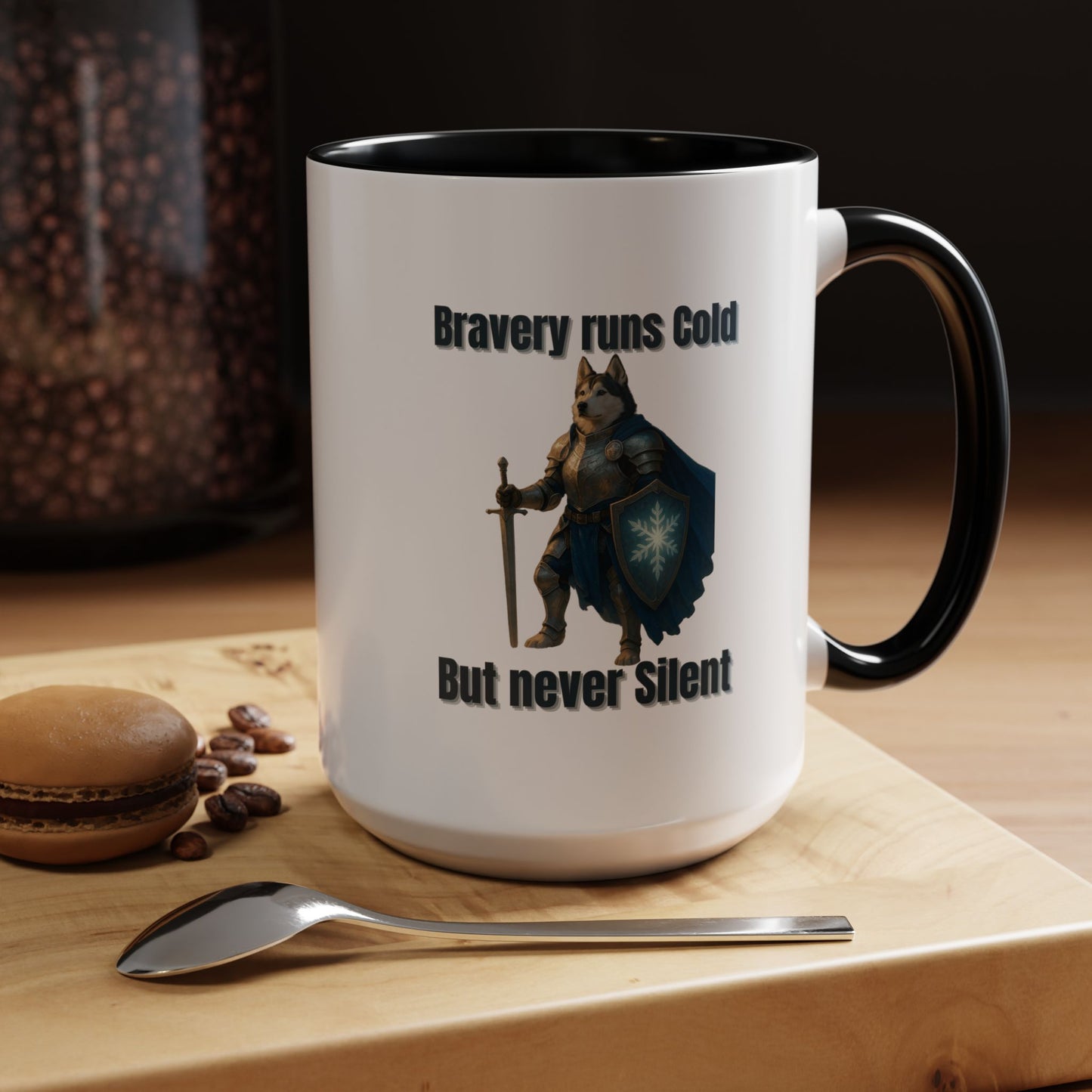 Mug, Knight Dog Holding Shield and Sword Design - Fantasy Dog Portraits