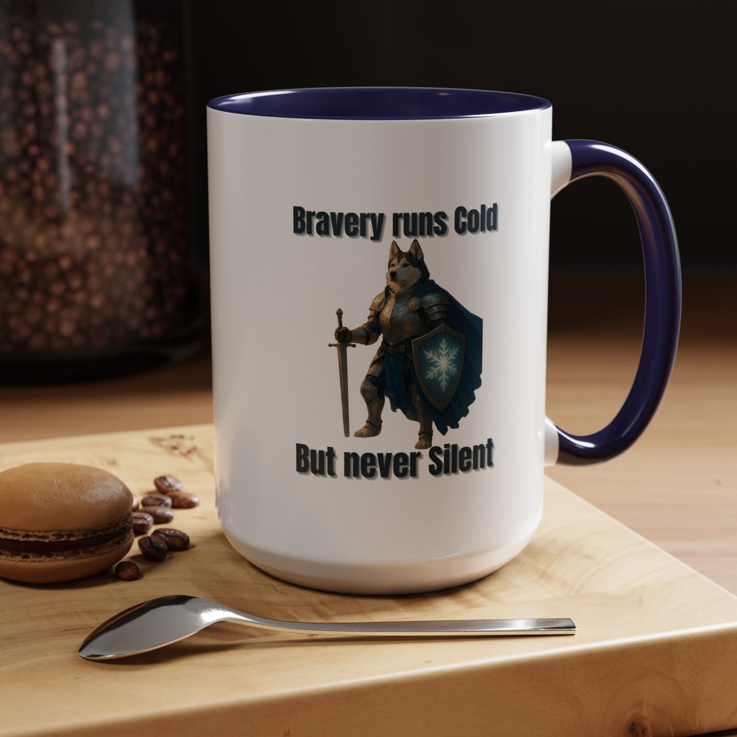 Mug, Knight Dog Holding Shield and Sword Design - Fantasy Dog Portraits