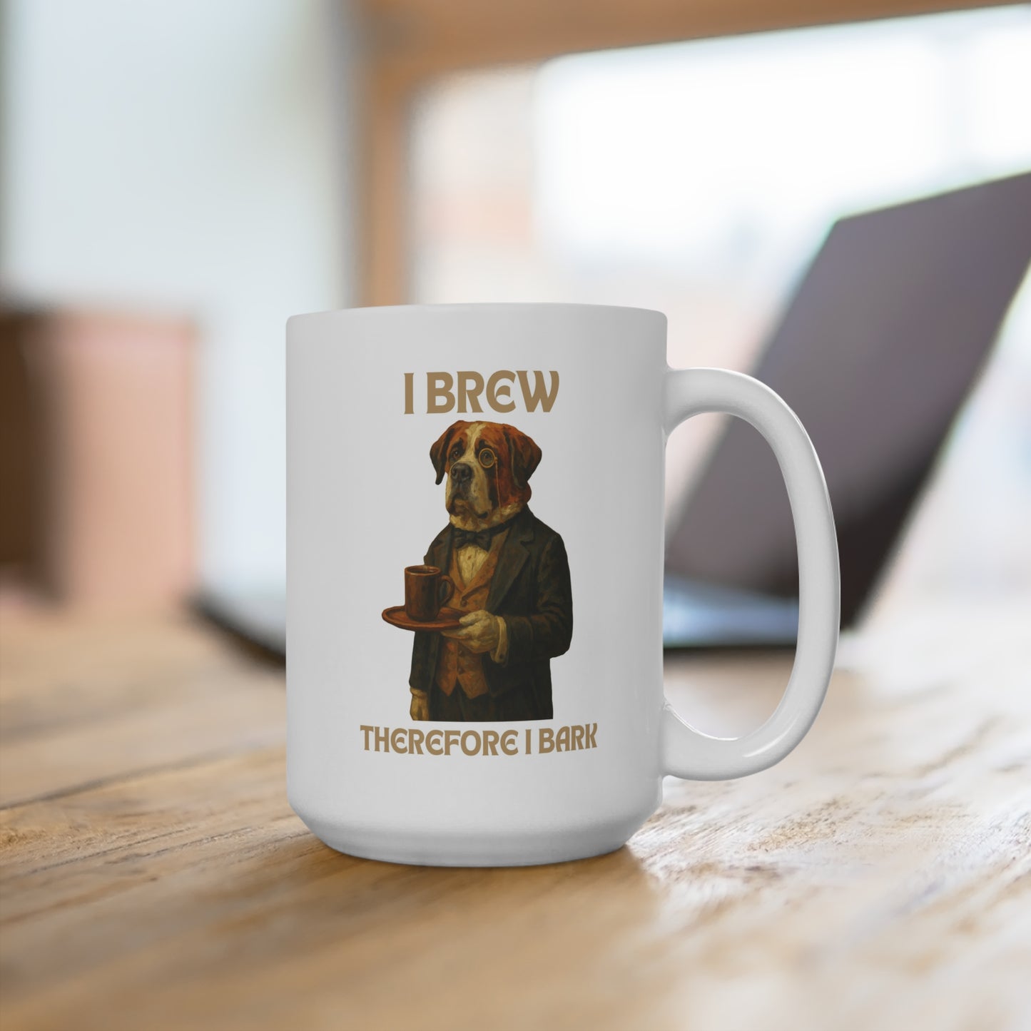 Playful Dog-Themed Coffee Mug, I Brew Therefore I Bark Gift, Pet Lover's Cup, Funny Dog Mug, 15oz Ceramic Drinking Vessel