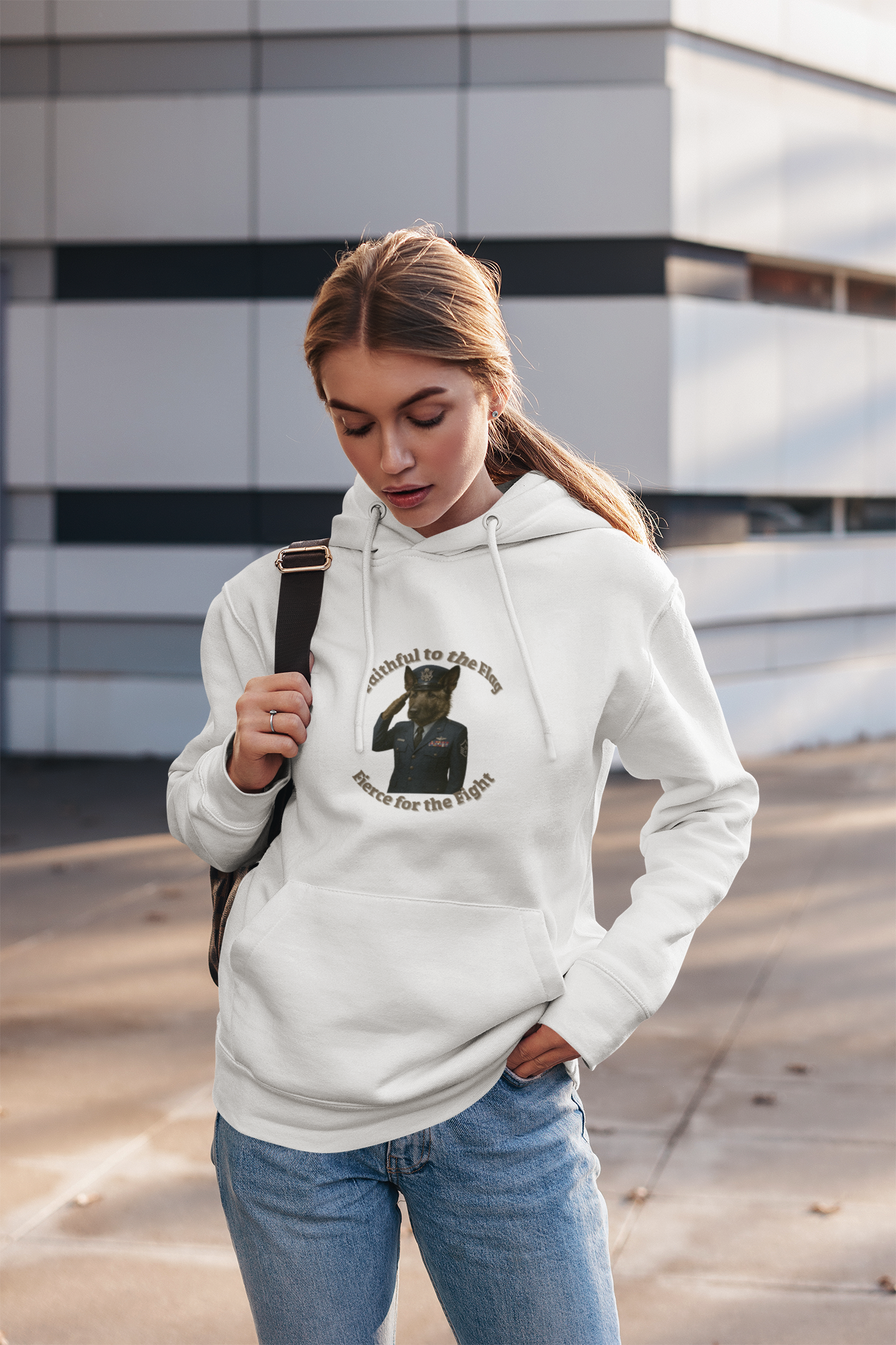 Military Dog Saluting-Unisex Hooded Sweatshirt - Fantasy Dog Portraits