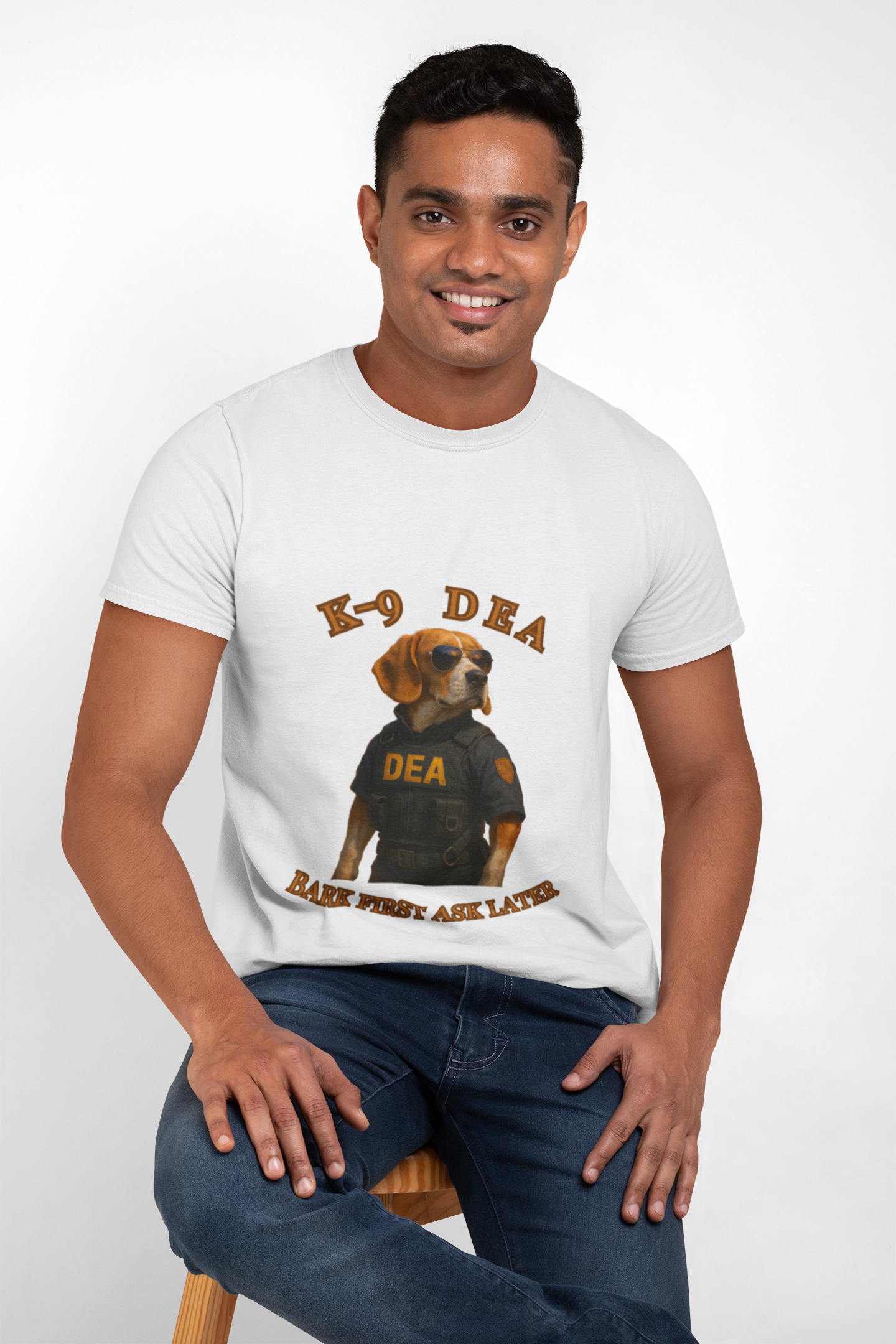K-9 DEA Dog Lover T-Shirt | Funny Pet Tee, Unisex Graphic Shirt for Dog Owners, Gift for Animal Lovers, Casual Wear, Bark First Ask Later - Fantasy Dog Portraits