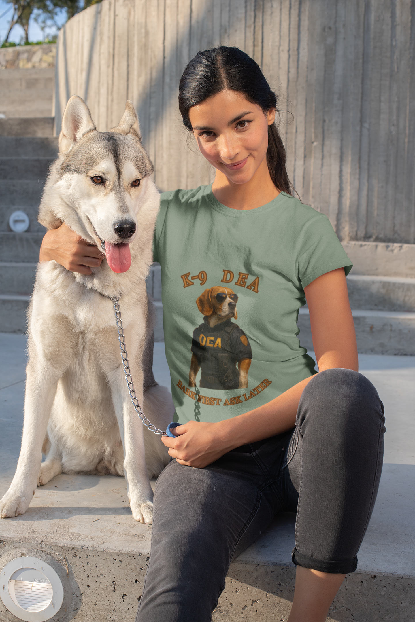 K-9 DEA Dog Lover T-Shirt | Funny Pet Tee, Unisex Graphic Shirt for Dog Owners, Gift for Animal Lovers, Casual Wear, Bark First Ask Later - Fantasy Dog Portraits