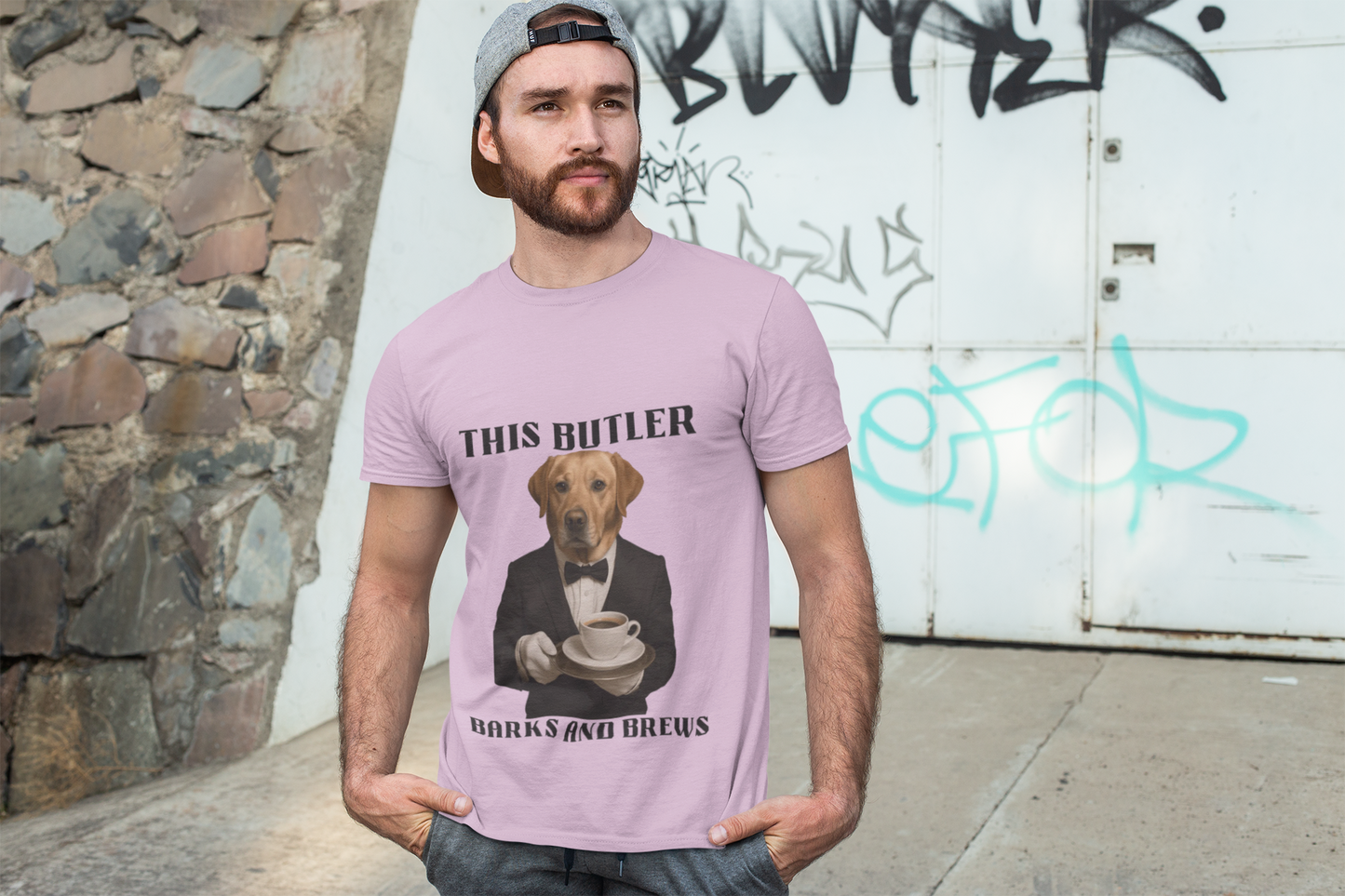 Unisex Humorous Dog Butler Tee, Funny Pet Lover Gift, Dog Lover Shirt, Quirky Animal Tee, Ideal for Dog Lovers, Coffee Enthusiasts