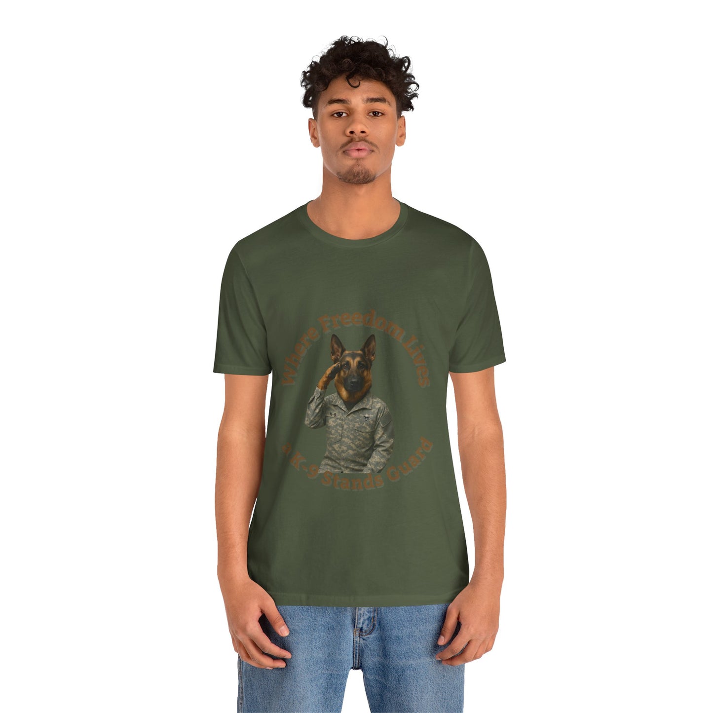 Air Force K-9 Guardian Tee: Where Freedom Lives, Dog Lover Gift, Military T-Shirt, Animal Lovers Apparel, Pet-Themed Casual Wear - Fantasy Dog Portraits