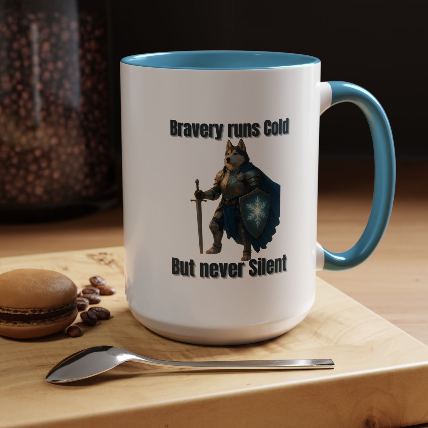 Mug, Knight Dog Holding Shield and Sword Design - Fantasy Dog Portraits