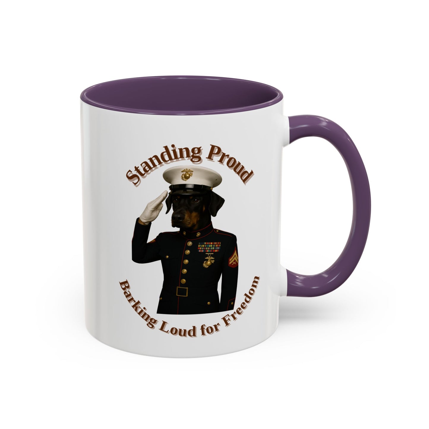 Patriotic Dog Coffee Mug, Standing Proud Military Mug, Veteran Gift, Dog Lover Gift, Funny Mug, Customizable Coffee Cup - Fantasy Dog Portraits