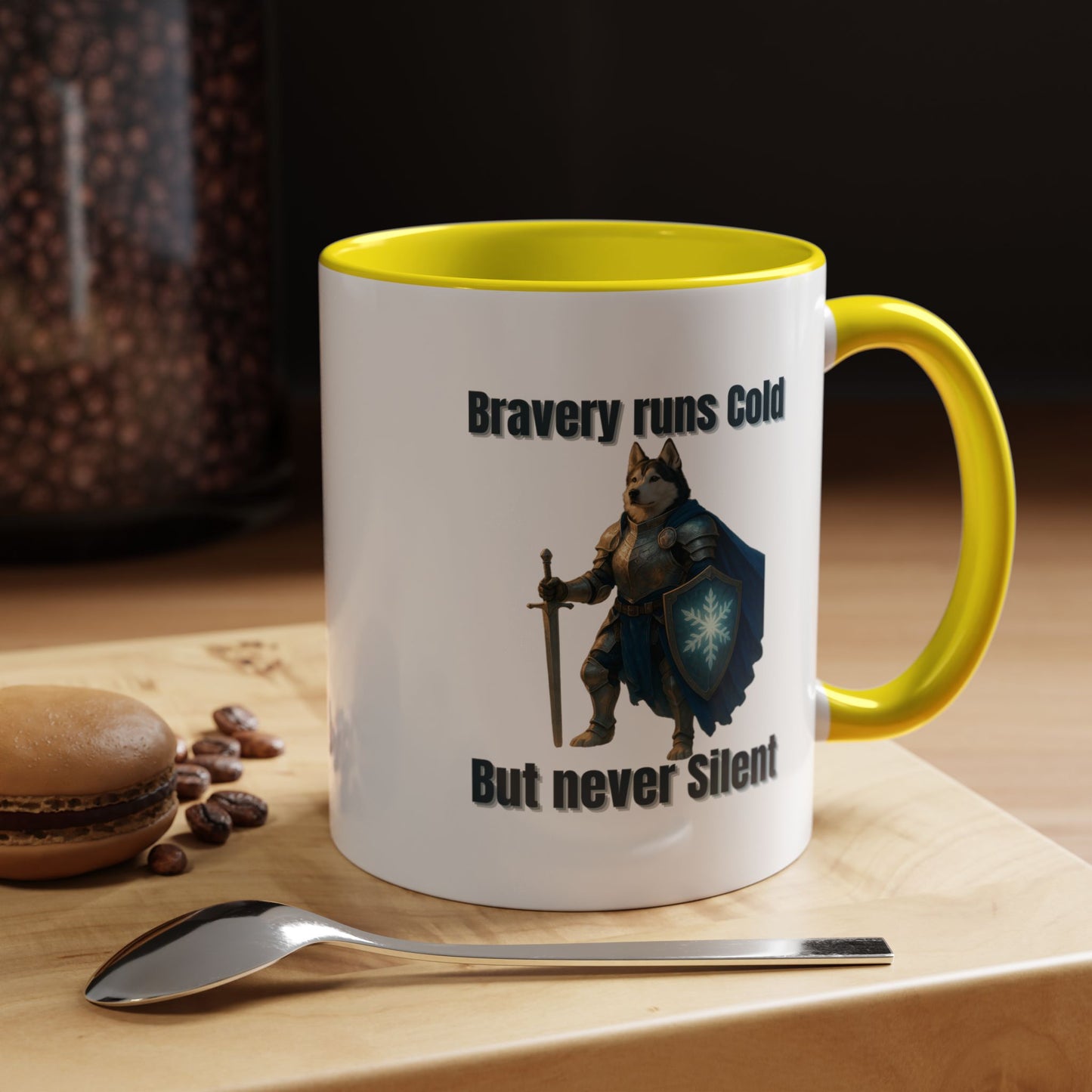 Mug, Knight Dog Holding Shield and Sword Design - Fantasy Dog Portraits