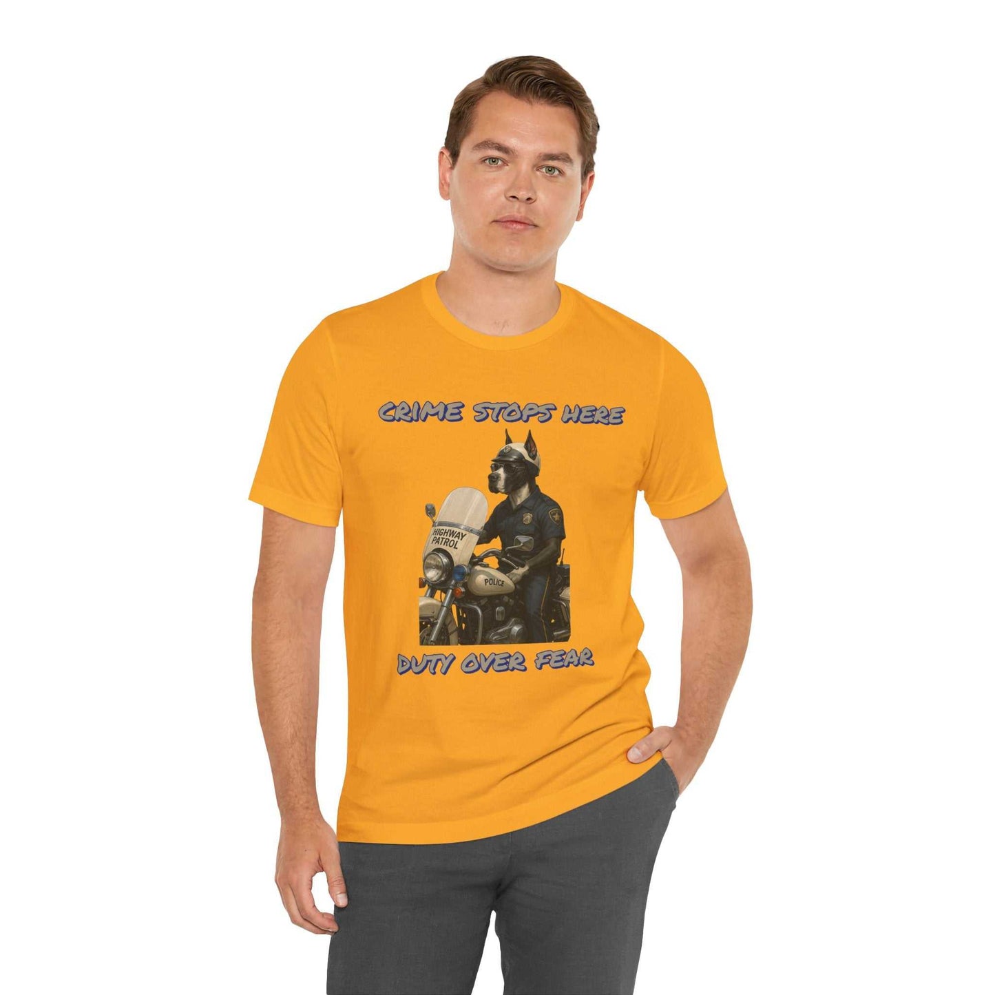 Crime Stops Here Tee, Unisex Graphic T-Shirt for Police Support, Law Enforcement Gift, Birthday, Casual Wear, Unique Statement Shirt - Fantasy Dog Portraits