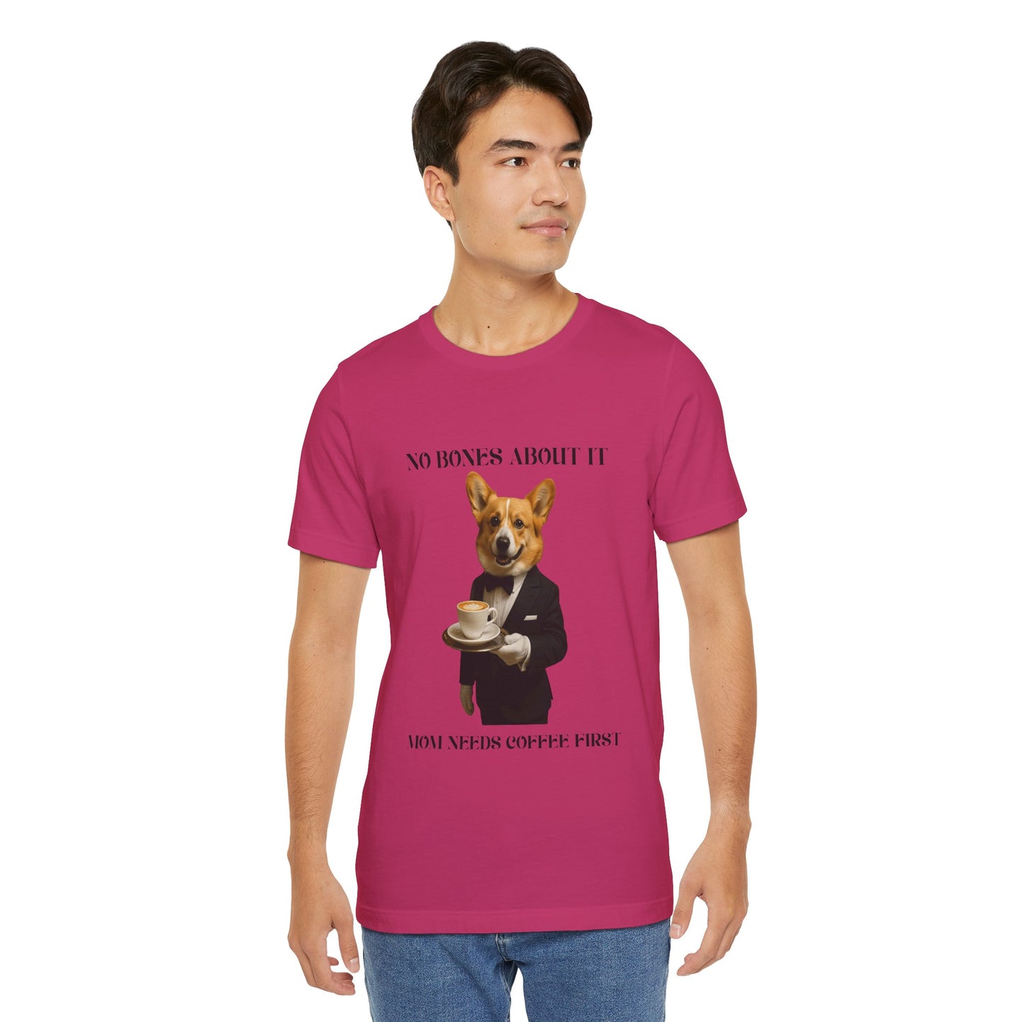 Unisex Coffee-Loving Corgi Tee, Funny Dog Shirt, Unisex Pet Lover Tee, Gift for Dog Owners, Quirky Animal Apparel, Coffee First T-Shirt