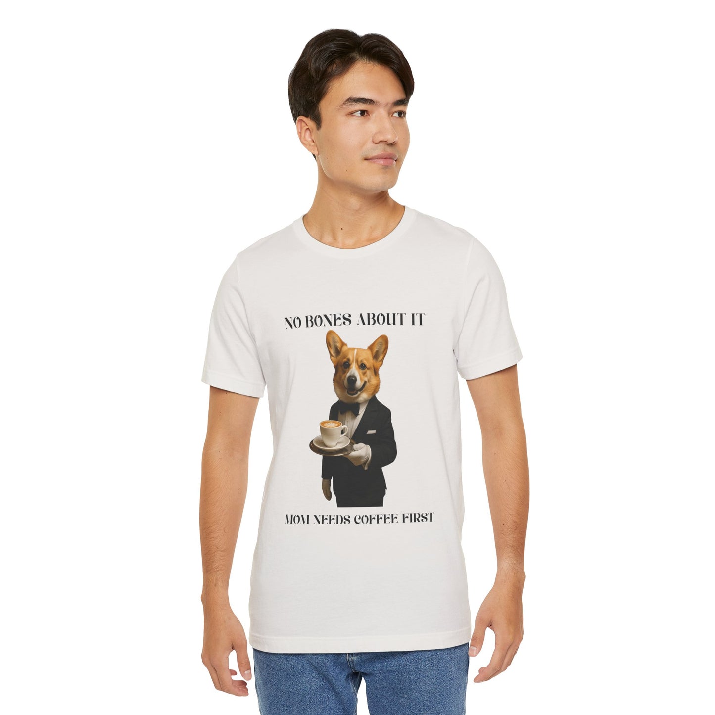 Unisex Coffee-Loving Corgi Tee, Funny Dog Shirt, Unisex Pet Lover Tee, Gift for Dog Owners, Quirky Animal Apparel, Coffee First T-Shirt