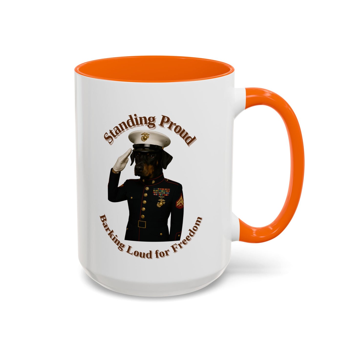 Patriotic Dog Coffee Mug, Standing Proud Military Mug, Veteran Gift, Dog Lover Gift, Funny Mug, Customizable Coffee Cup - Fantasy Dog Portraits