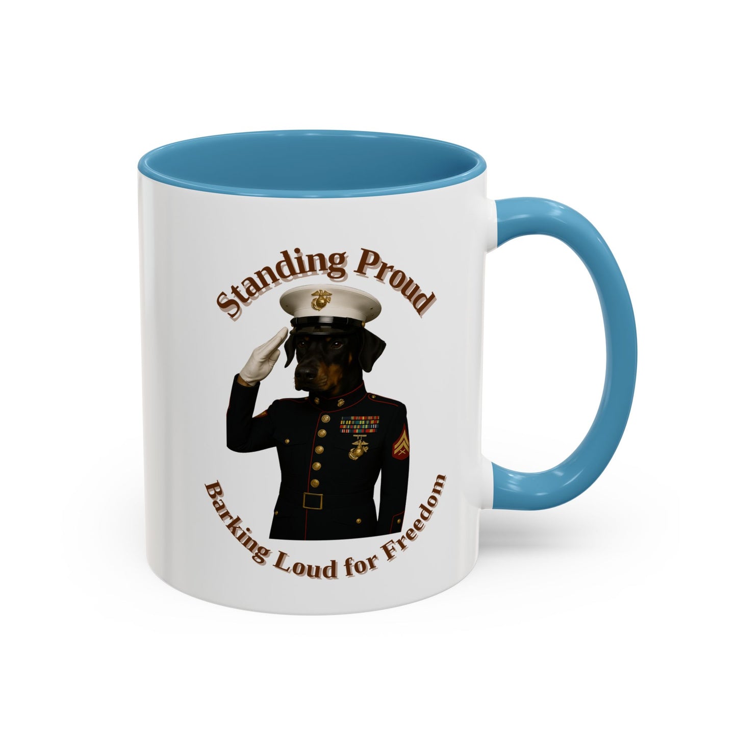 Patriotic Dog Coffee Mug, Standing Proud Military Mug, Veteran Gift, Dog Lover Gift, Funny Mug, Customizable Coffee Cup - Fantasy Dog Portraits