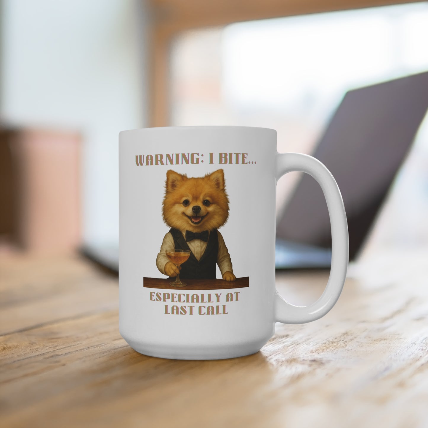 Punny Pet Lover Mug, Cute Dog Mug, Warning I Bite Coffee Cup, Funny Animal Lover Gift, Unique 15oz Drinkware for Dog Owners
