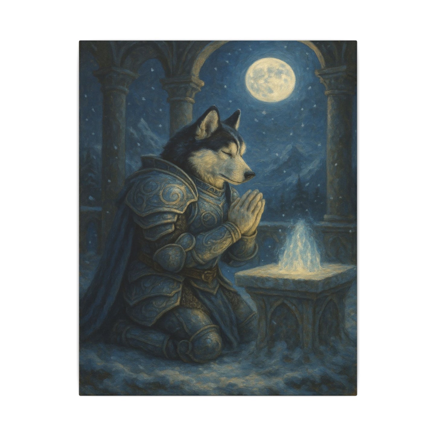 Moonlit Warrior's Meditation-Fantasy Dog Portraits - Fantasy Dog Portraits