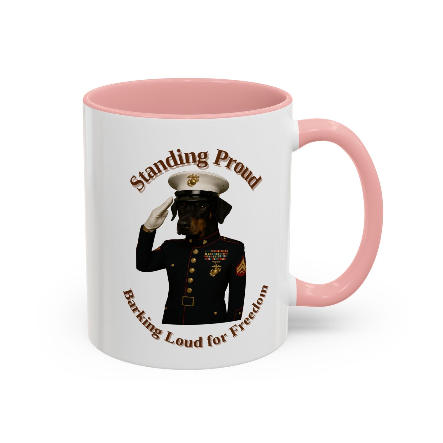 Patriotic Dog Coffee Mug, Standing Proud Military Mug, Veteran Gift, Dog Lover Gift, Funny Mug, Customizable Coffee Cup - Fantasy Dog Portraits