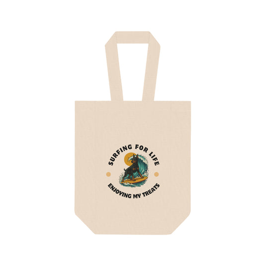 Surfing Life Double Wine Tote Bag, Wine Carrier, Beach Picnic Accessory, Gift for Wine Lovers, Fun Wine Bag, Surfing Enthusiast - Fantasy Dog Portraits