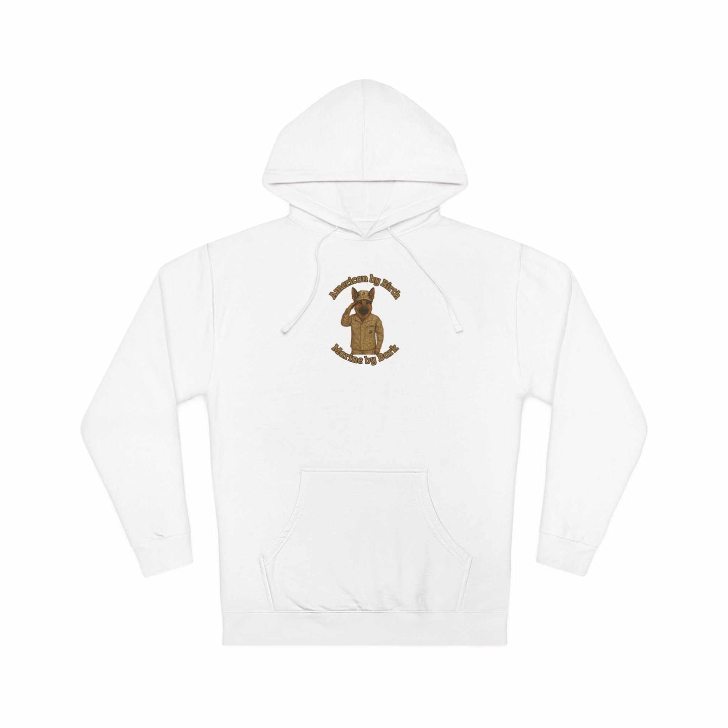 white unisex hooded sweatshirt with unique printed design and adjustable drawstring hood