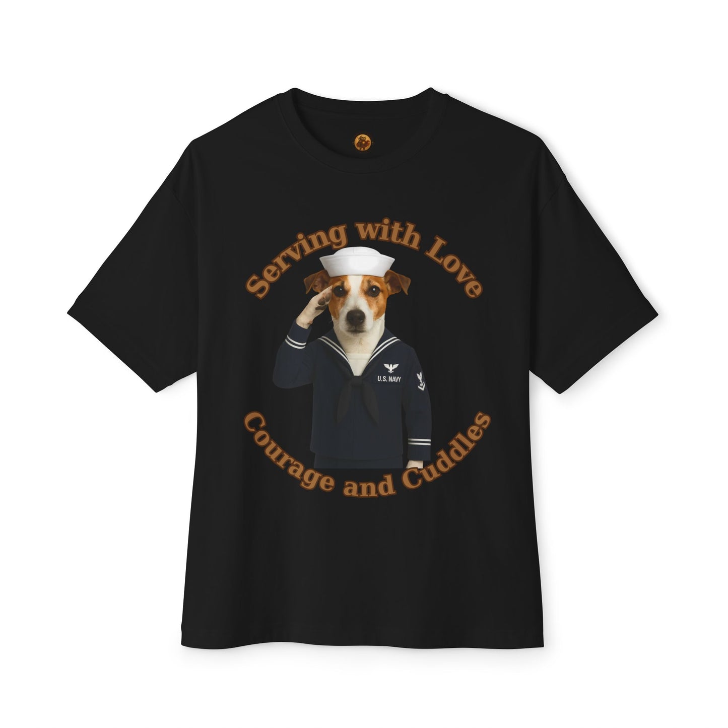 Navy Jack Russell Terrier service dog  Unisex Oversized Boxy Tee - Fantasy Dog Portraits