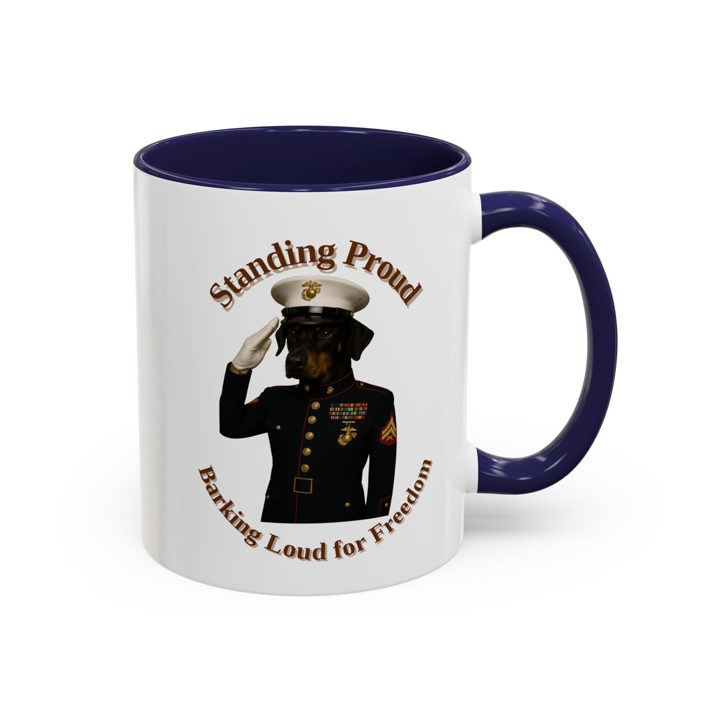 Patriotic Dog Coffee Mug, Standing Proud Military Mug, Veteran Gift, Dog Lover Gift, Funny Mug, Customizable Coffee Cup - Fantasy Dog Portraits