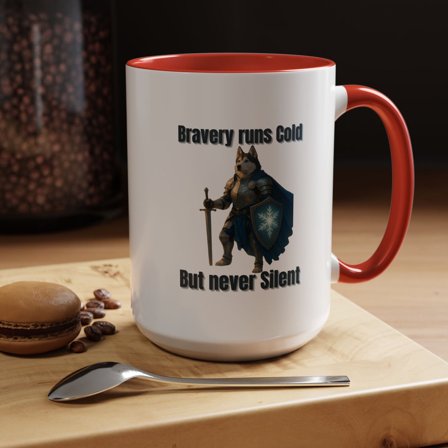 Mug, Knight Dog Holding Shield and Sword Design - Fantasy Dog Portraits