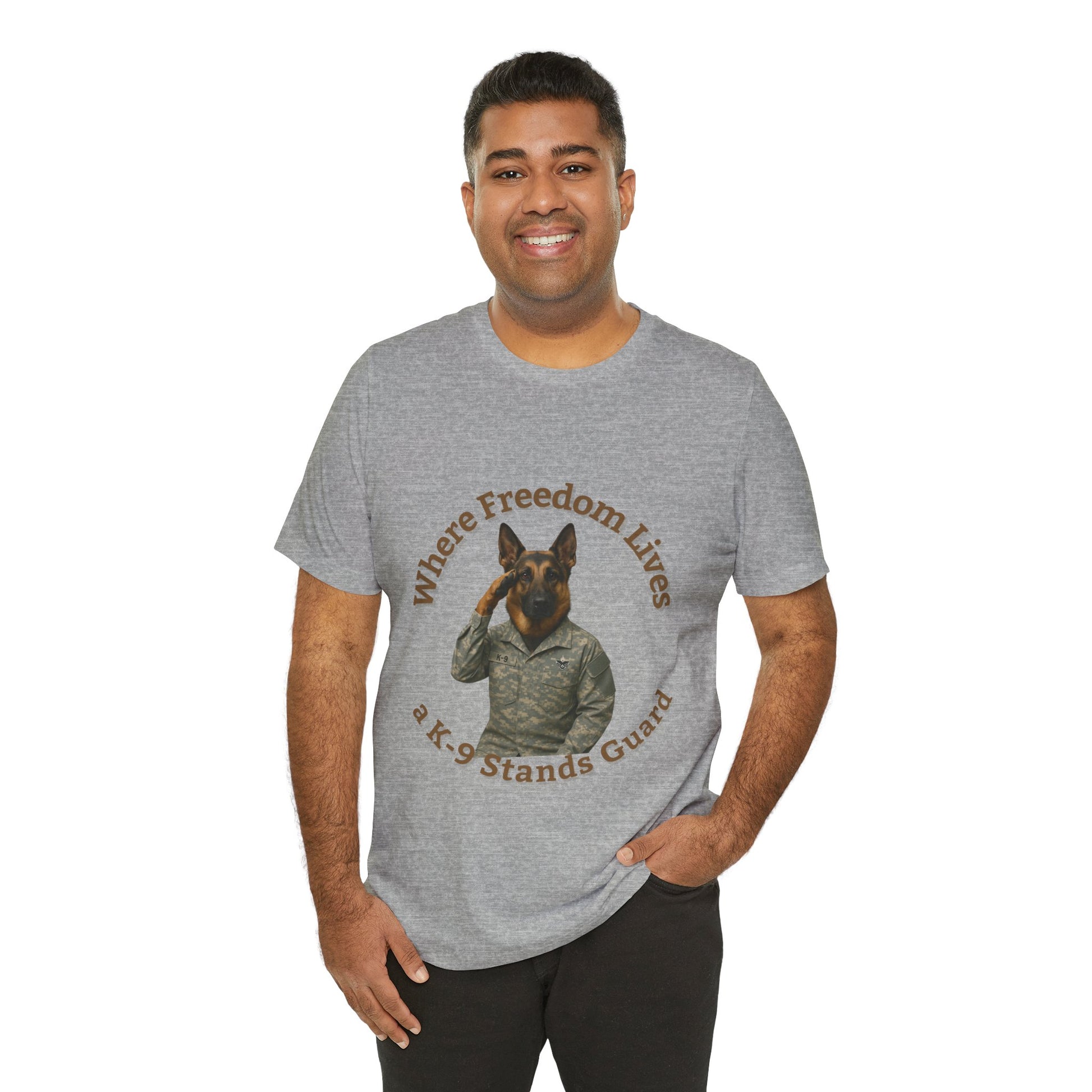 Air Force K-9 Guardian Tee: Where Freedom Lives, Dog Lover Gift, Military T-Shirt, Animal Lovers Apparel, Pet-Themed Casual Wear - Fantasy Dog Portraits