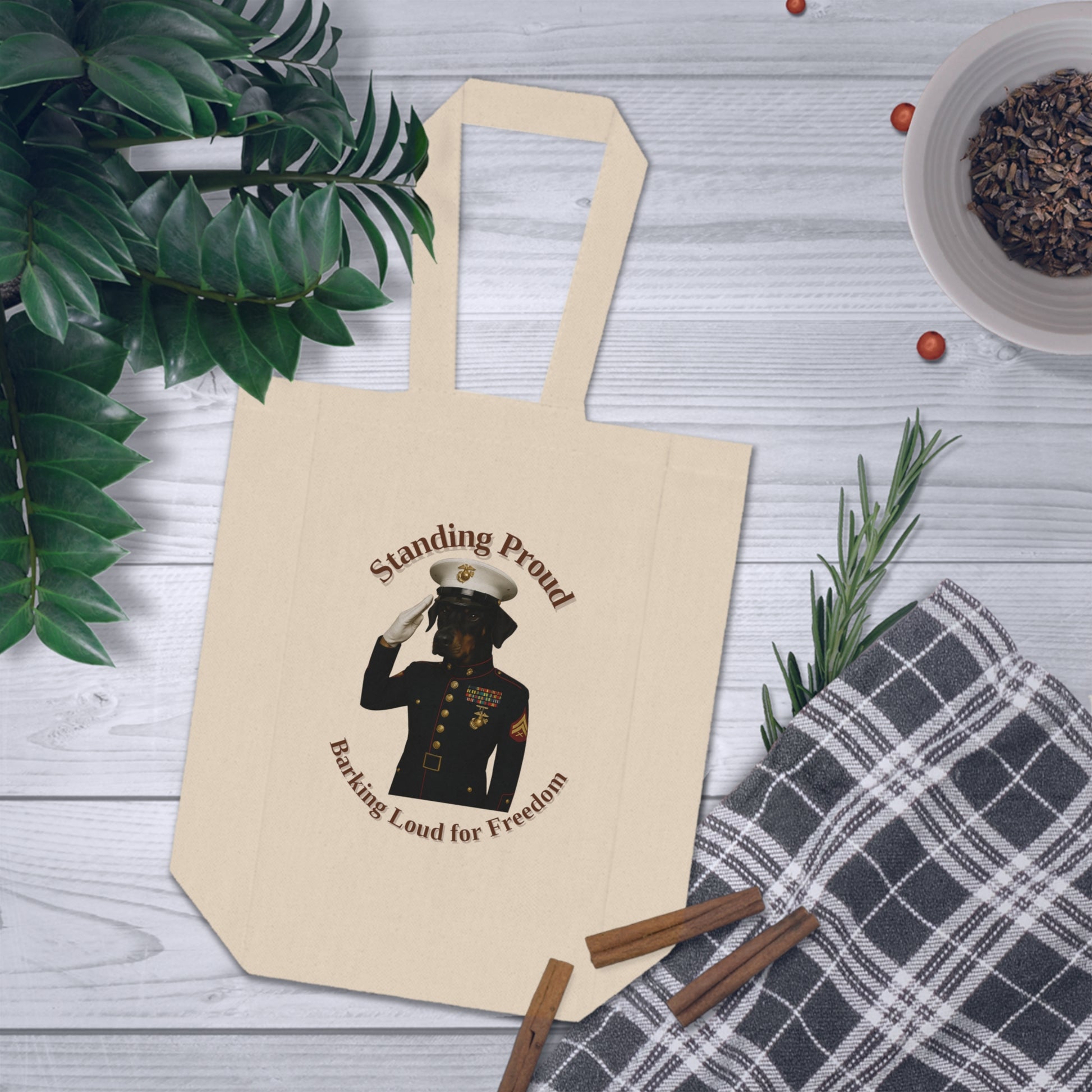 Double Wine Tote Bag - Proud Military Design, Perfect for Gifts, Celebrations, or Wine Lovers, Ideal for Parties, Weddings, or Holidays - Fantasy Dog Portraits