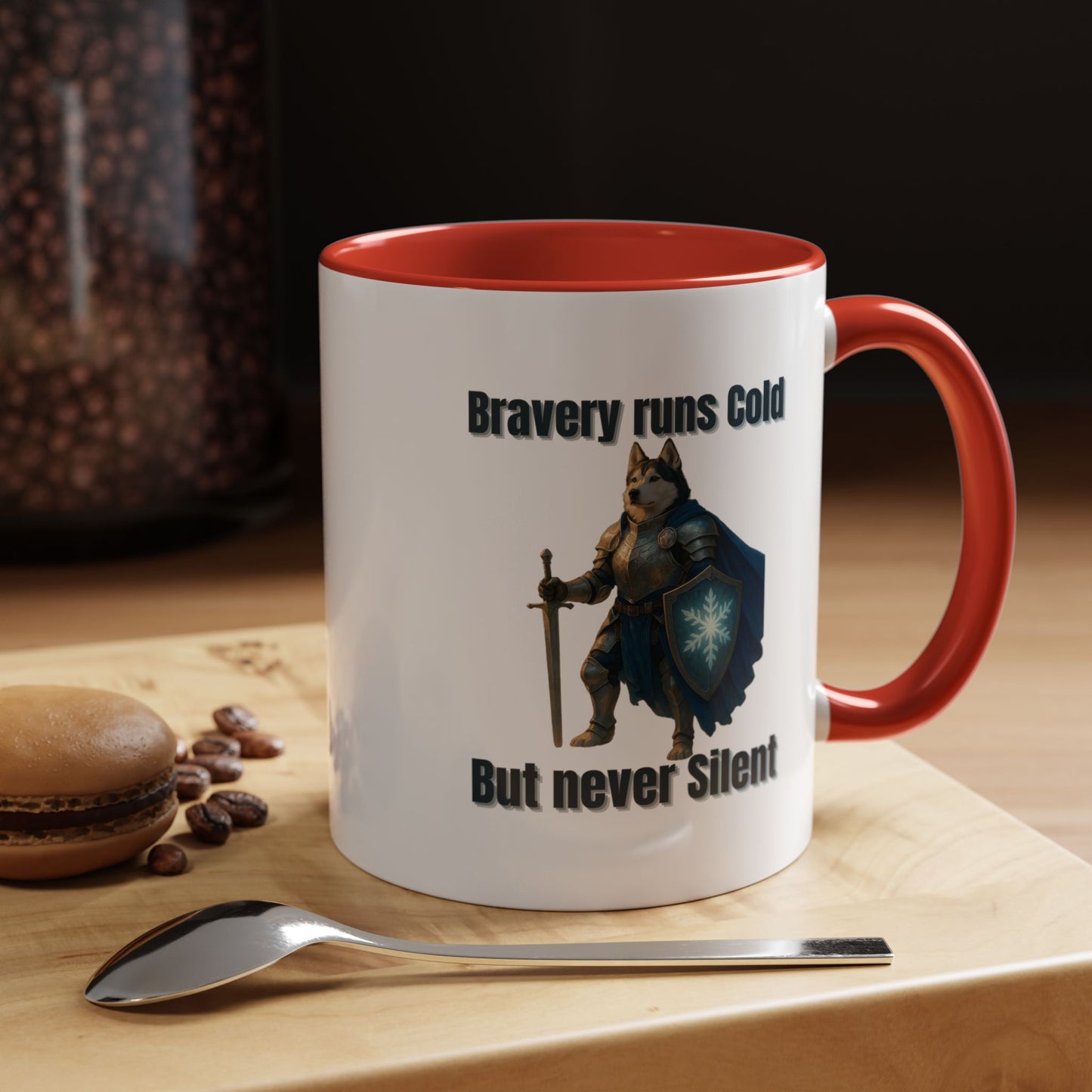 Mug, Knight Dog Holding Shield and Sword Design - Fantasy Dog Portraits
