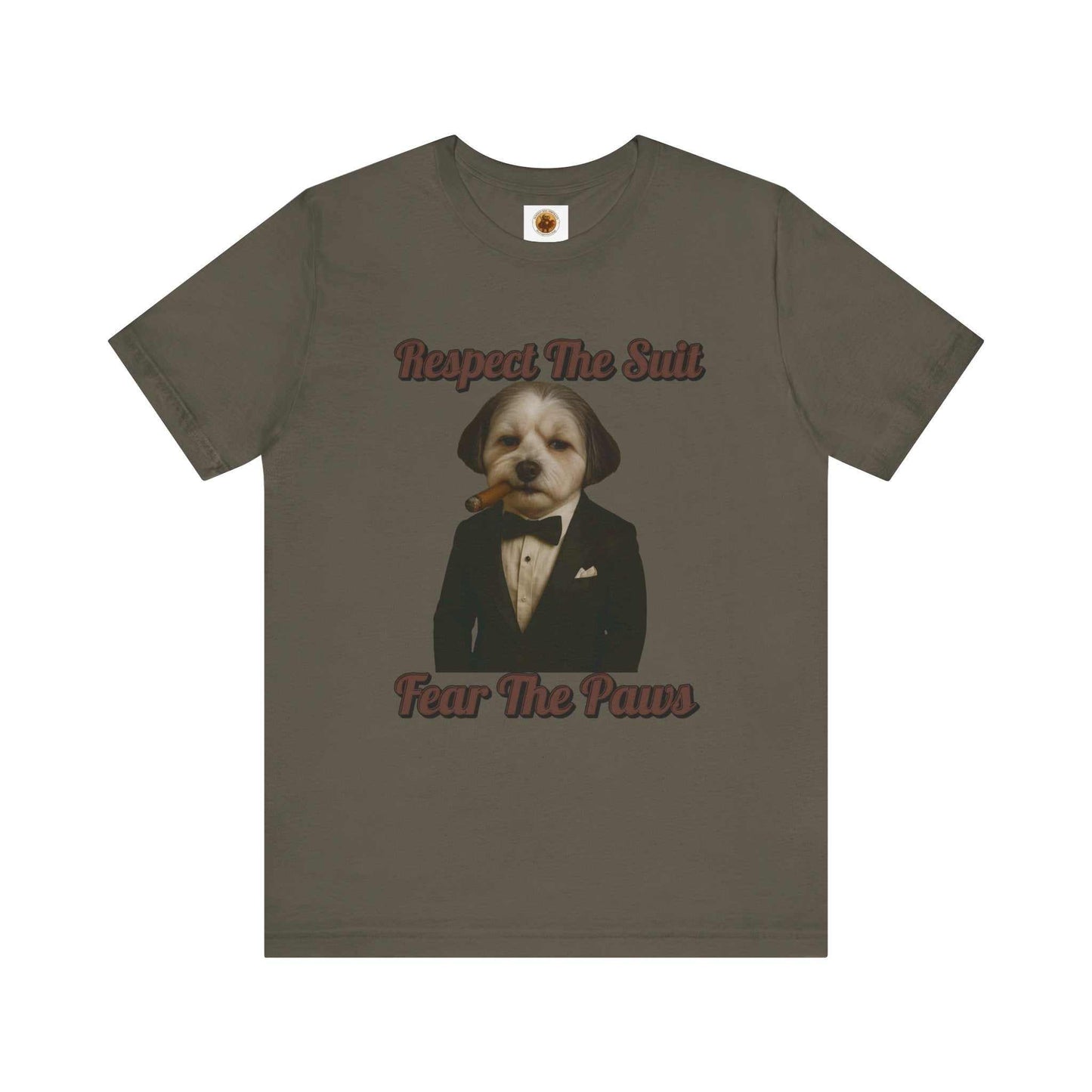 Respect the Suit Dog T-Shirt, Funny Animal Tee, Pet Lover Gift, Casual Wear, Unique Graphic Apparel - Fantasy Dog Portraits