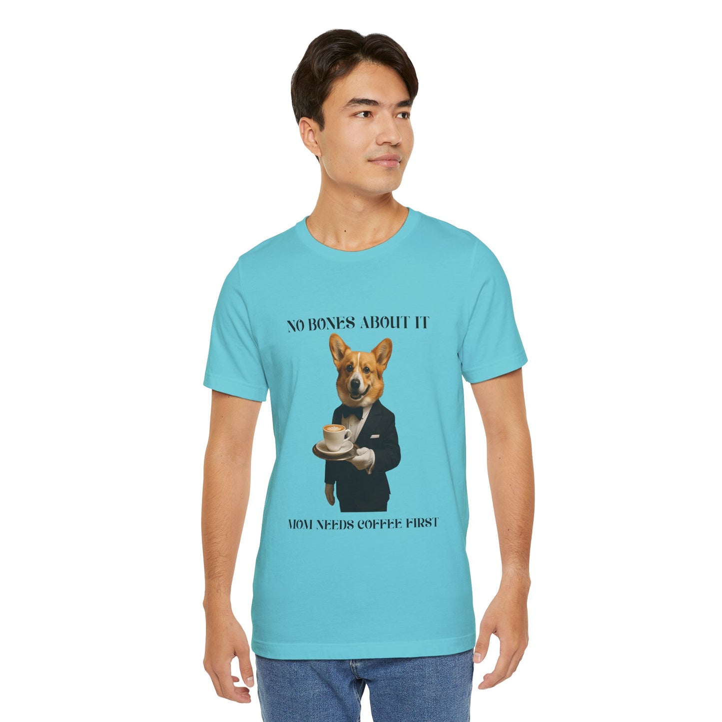 Unisex Coffee-Loving Corgi Tee, Funny Dog Shirt, Unisex Pet Lover Tee, Gift for Dog Owners, Quirky Animal Apparel, Coffee First T-Shirt