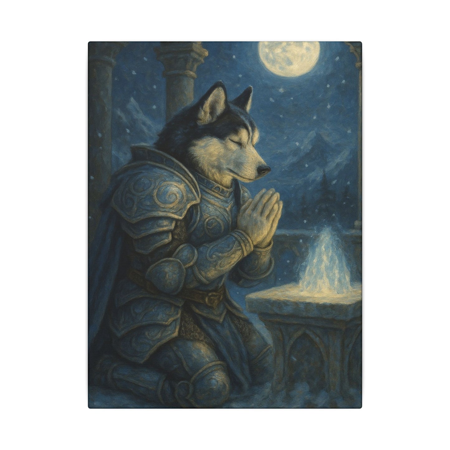 Moonlit Warrior's Meditation-Fantasy Dog Portraits - Fantasy Dog Portraits