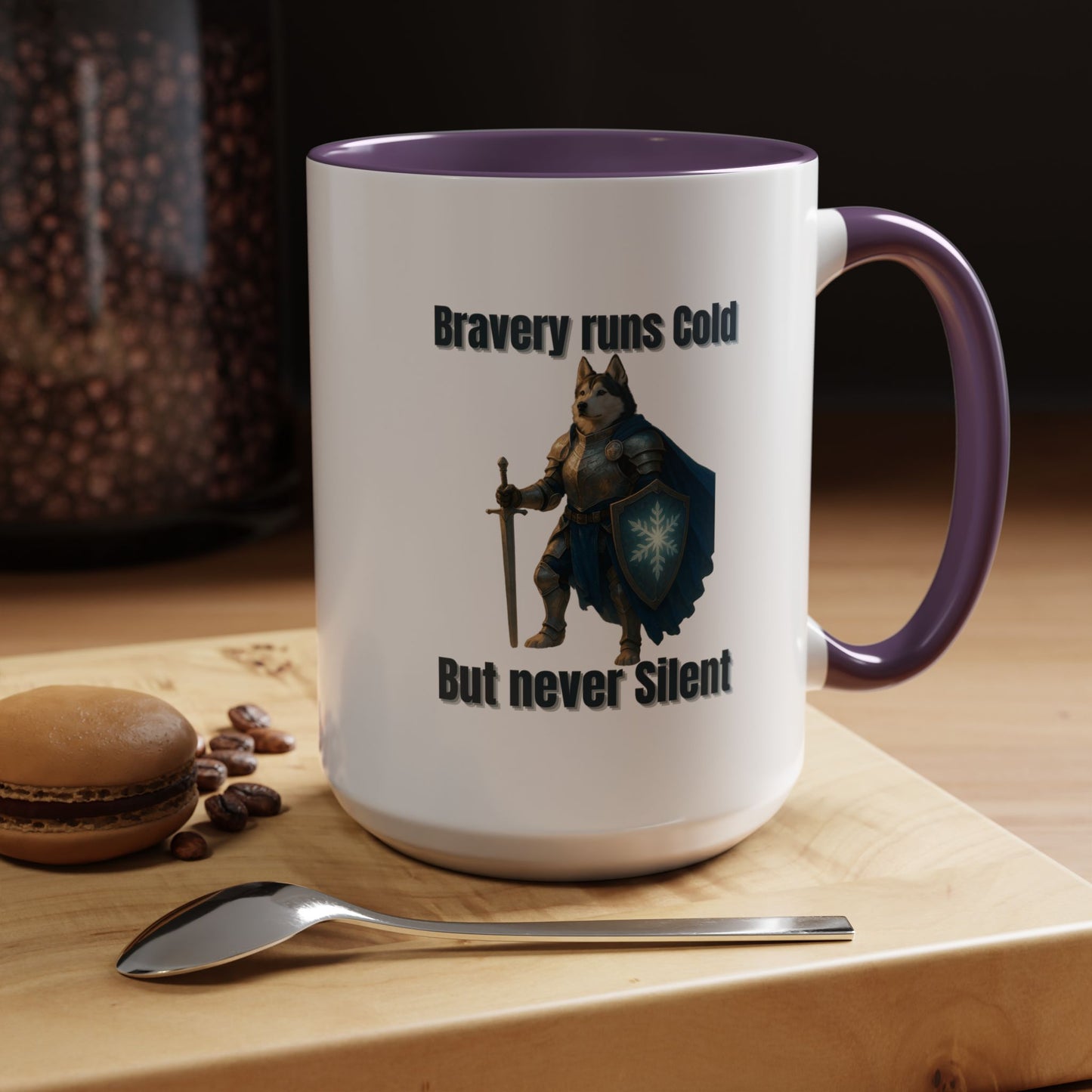 Mug, Knight Dog Holding Shield and Sword Design - Fantasy Dog Portraits