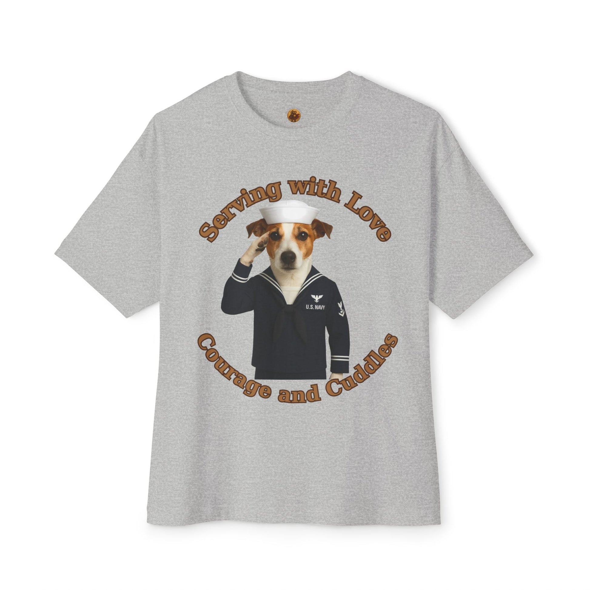 Navy Jack Russell Terrier service dog  Unisex Oversized Boxy Tee - Fantasy Dog Portraits