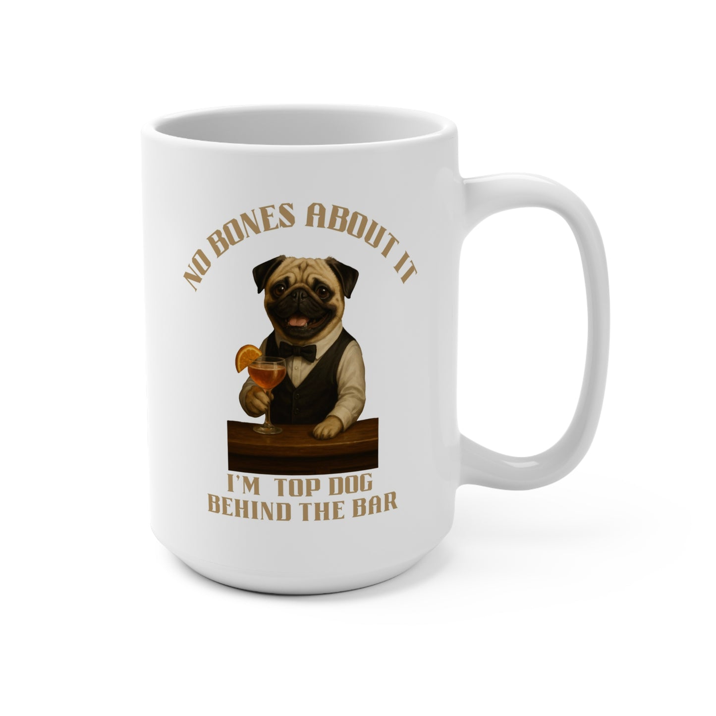Funny Pug Mug, Gift for Dog Lovers, Cute Animal Coffee Cup, Top Dog Behind the Bar, Unique Pet Gift for Birthdays, Home Decor