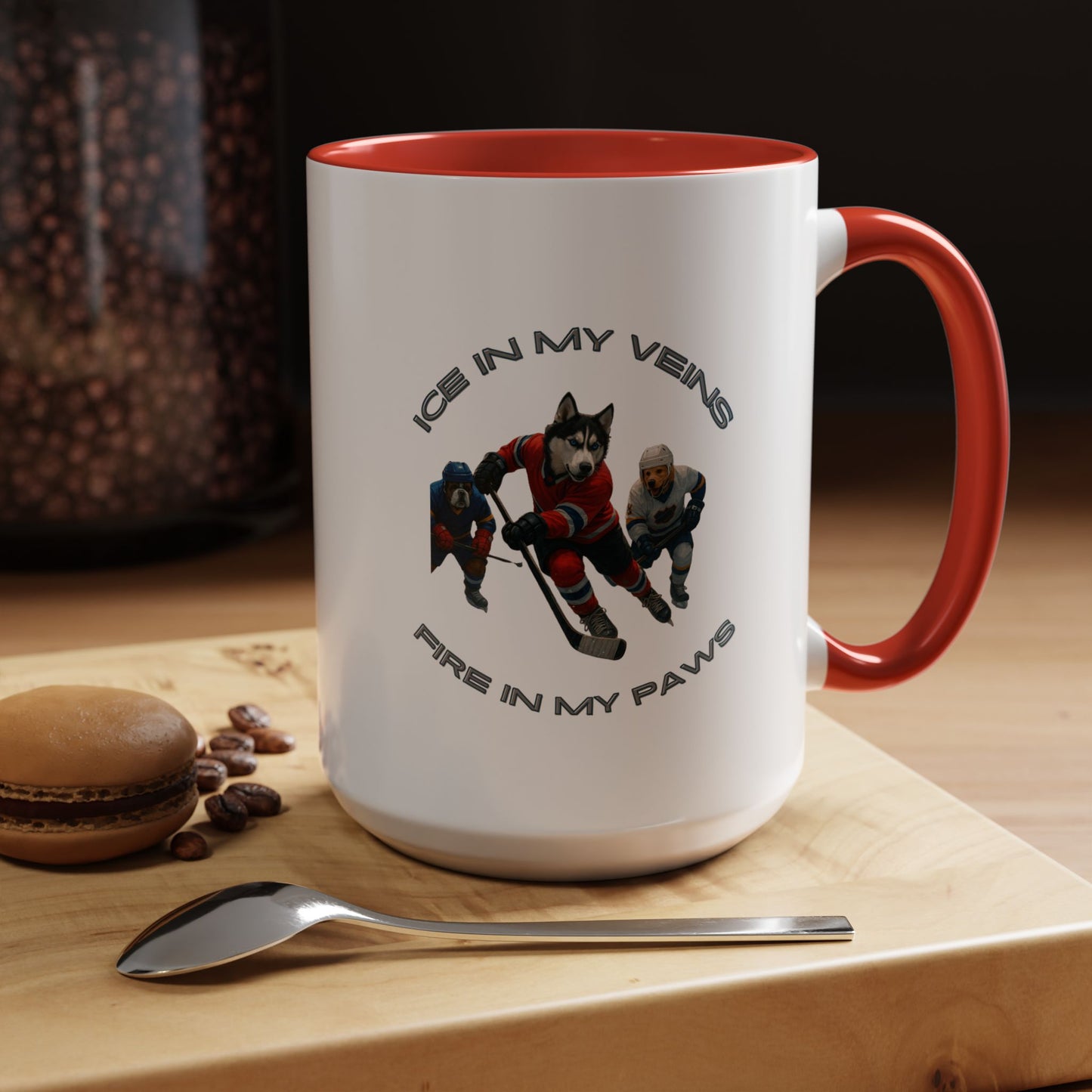 Mug Dogs Playing Hockey 11, 15oz - Fantasy Dog Portraits