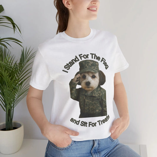 Patriotic Dog Graphic Tee, Funny Military Dog Shirt, Unisex Humor Tee, Gift for Dog Lovers, Independence Day Top Printify