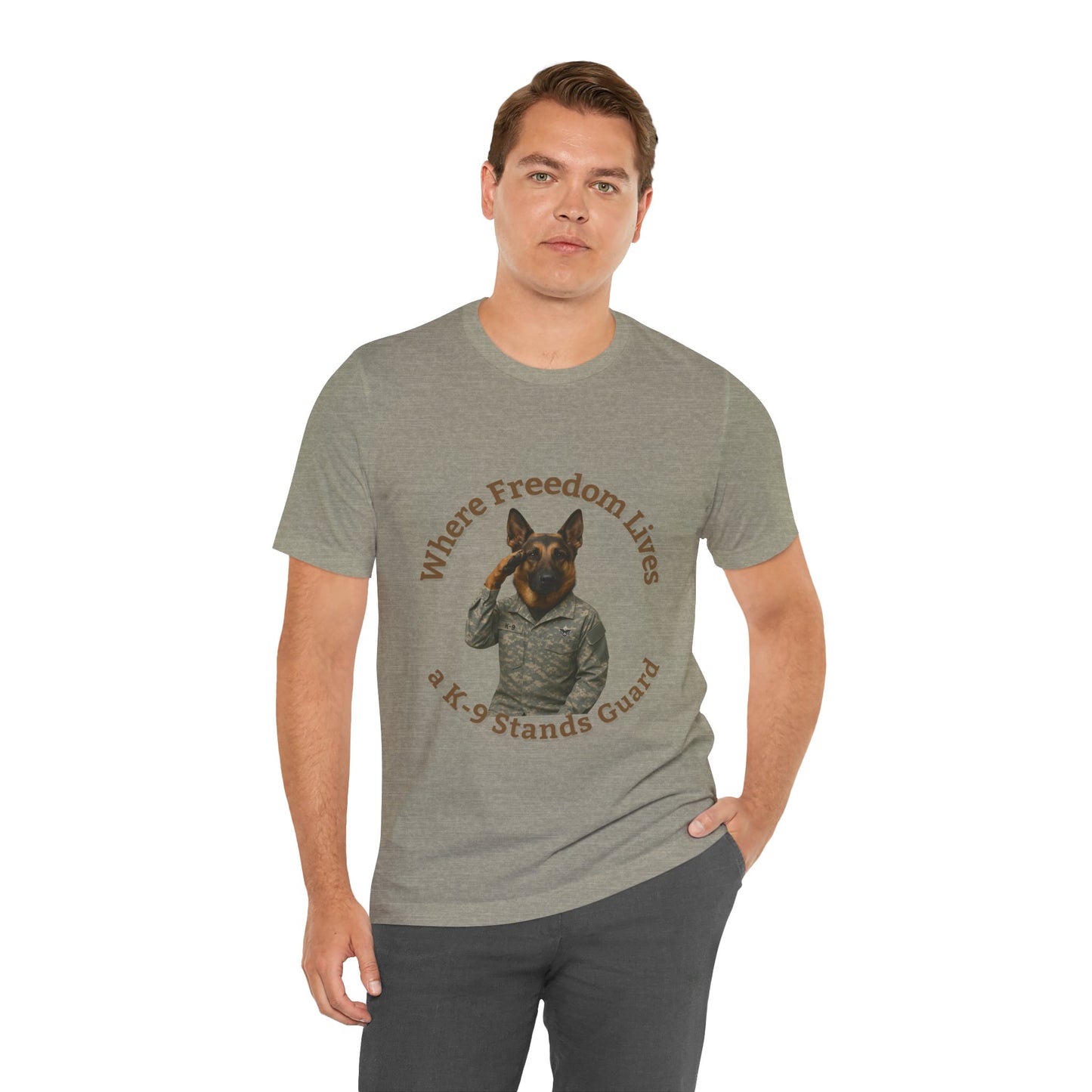 Air Force K-9 Guardian Tee: Where Freedom Lives, Dog Lover Gift, Military T-Shirt, Animal Lovers Apparel, Pet-Themed Casual Wear - Fantasy Dog Portraits