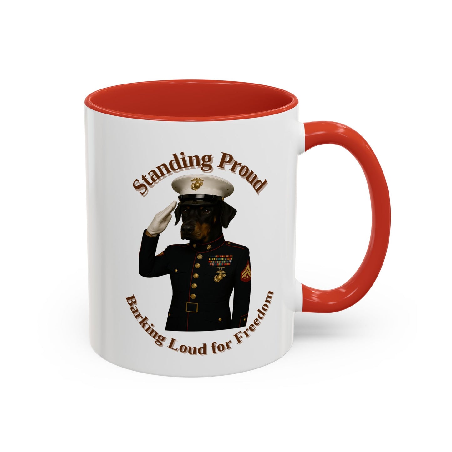 Patriotic Dog Coffee Mug, Standing Proud Military Mug, Veteran Gift, Dog Lover Gift, Funny Mug, Customizable Coffee Cup - Fantasy Dog Portraits