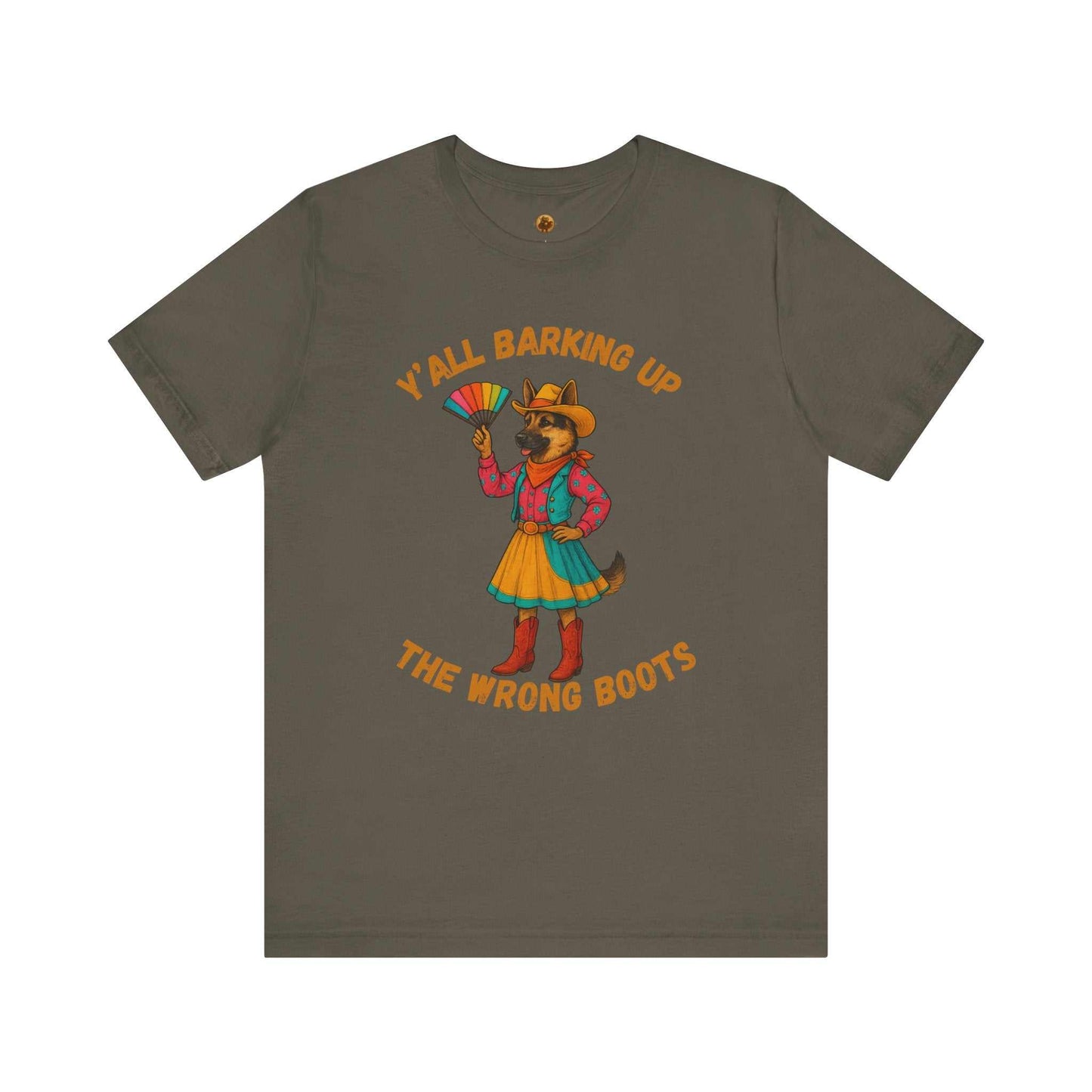 Y'all Barking Up The Wrong Boots Tee, Fun Graphic T-Shirt, Dog Lover Gift, Casual Wear, Summer Fashion, Quirky Humor Top - Fantasy Dog Portraits