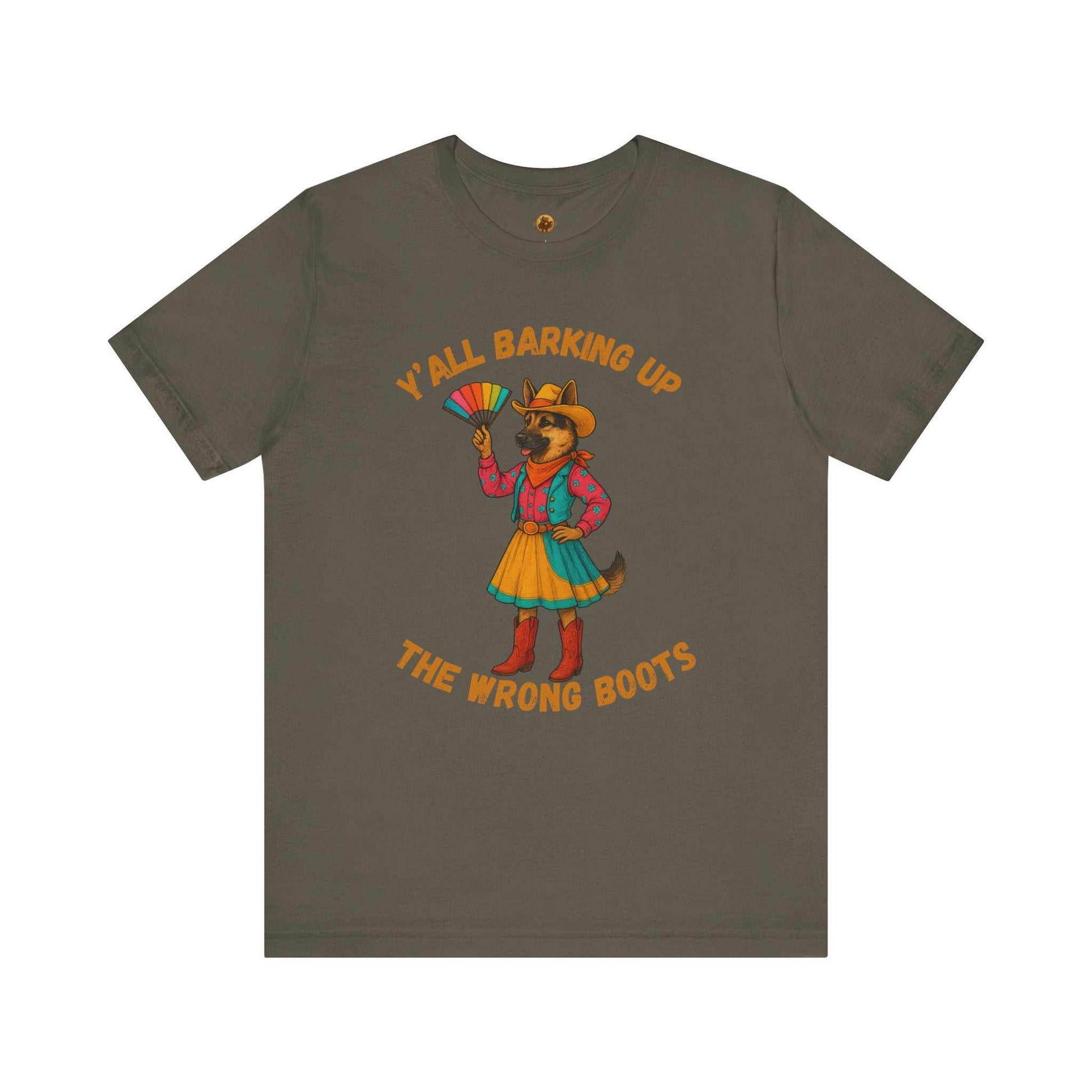 Y'all Barking Up The Wrong Boots Tee, Fun Graphic T-Shirt, Dog Lover Gift, Casual Wear, Summer Fashion, Quirky Humor Top - Fantasy Dog Portraits