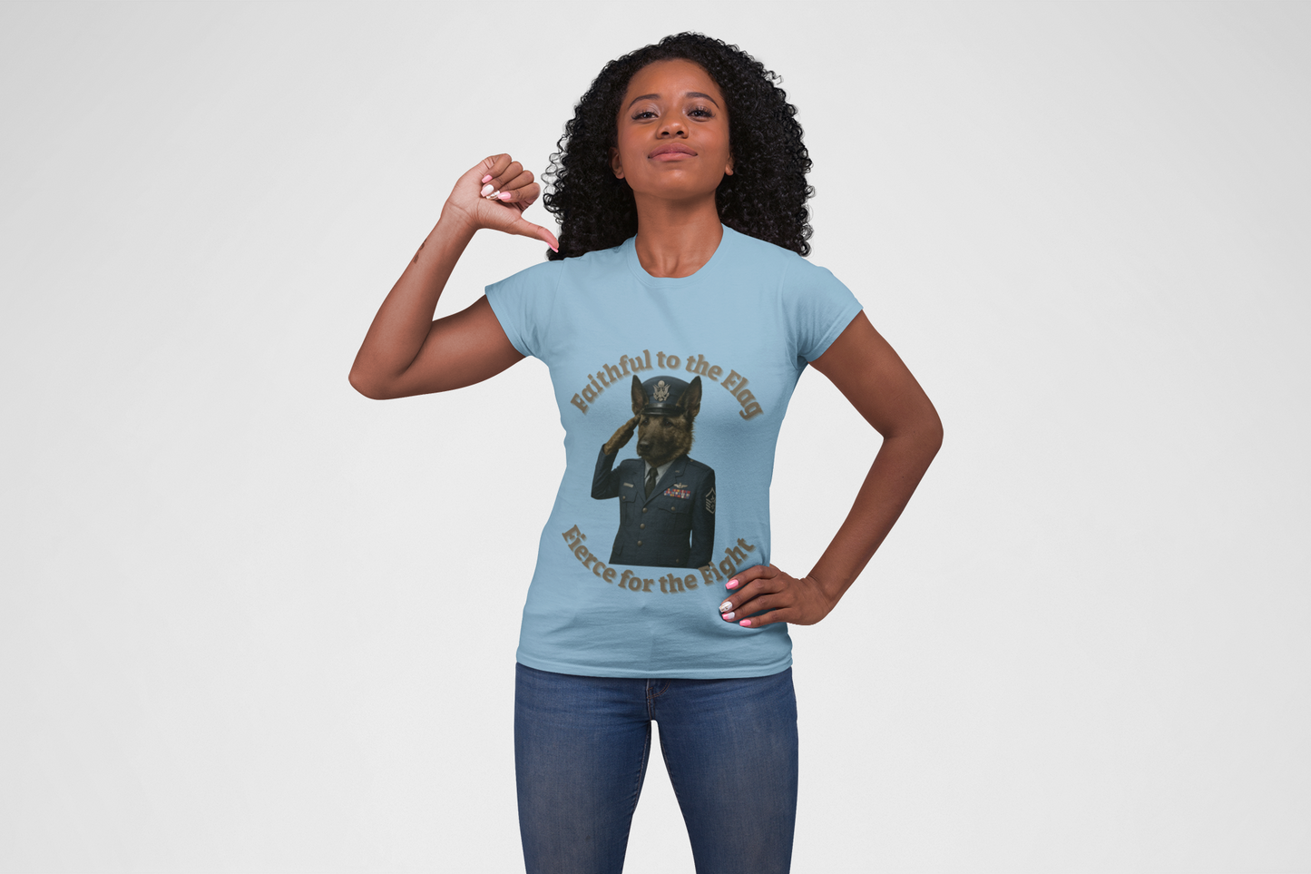 Faithful Flag Dog Air Force Saluting T-Shirt Short Sleeve - Fantasy Dog Portraits