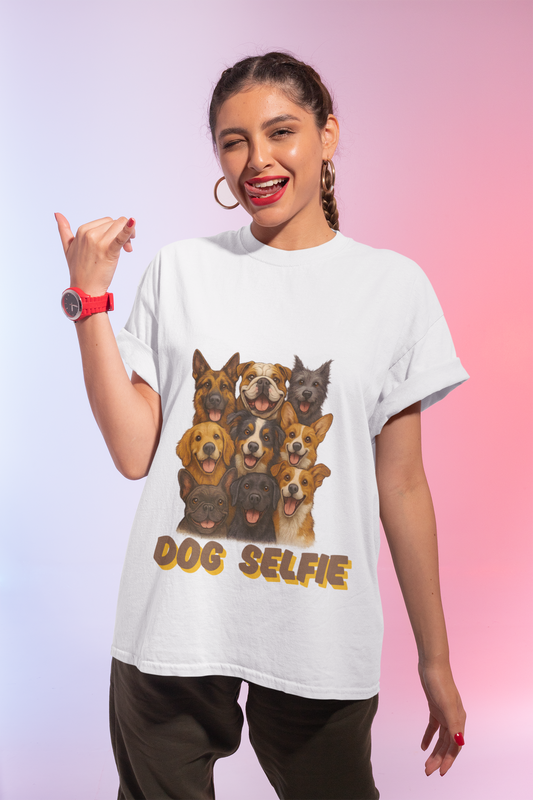 Dog Selfie Unisex Short Sleeve Tee, Funny Dog Lover Shirt, Pet Owner Gift, Casual T-Shirt, Cute Animal Apparel - Fantasy Dog Portraits