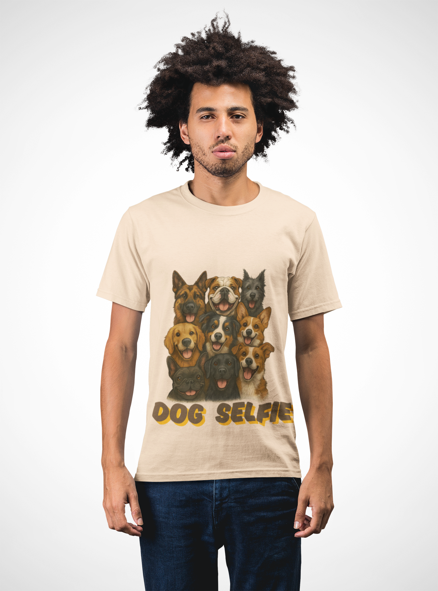 Dog Selfie Unisex Short Sleeve Tee, Funny Dog Lover Shirt, Pet Owner Gift, Casual T-Shirt, Cute Animal Apparel - Fantasy Dog Portraits