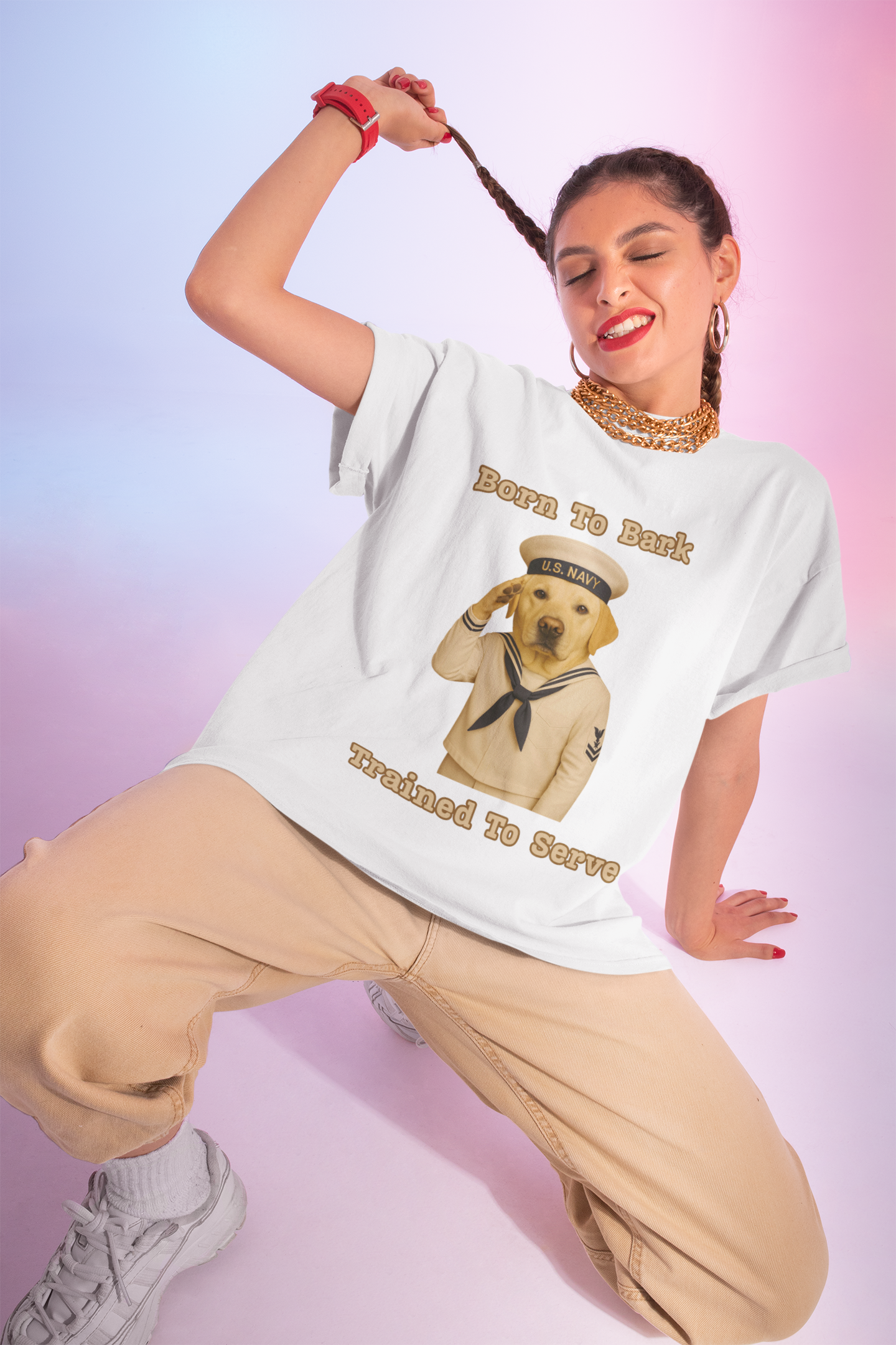 Nautical Dog Tee - Born To Bark, Dog Lover Gift, Animal Lover Apparel, Funny Pet T-Shirt, Cute Animal Humor - Fantasy Dog Portraits
