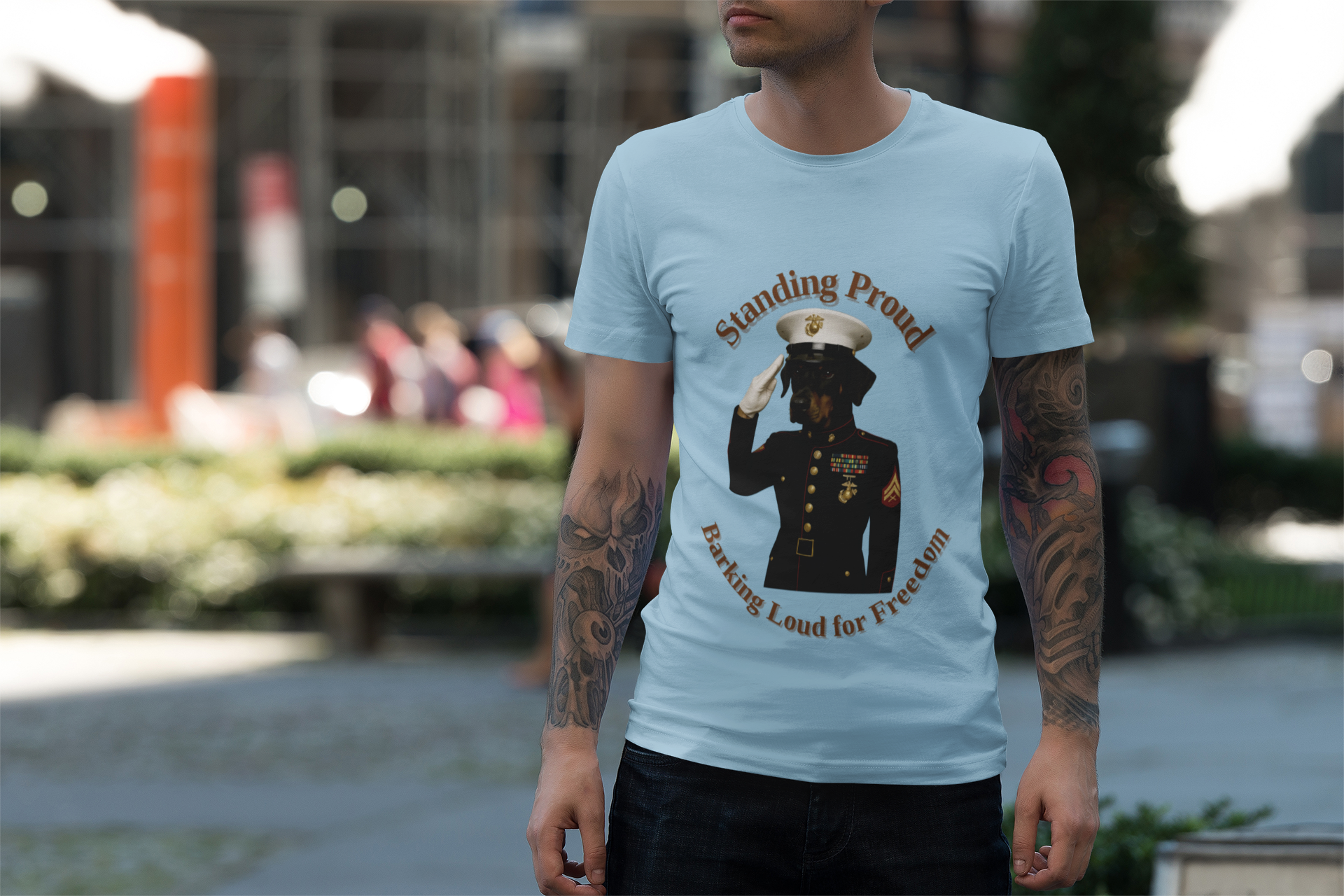 Proud Marine Salute Tee, Memorial Day Gift, Veteran's Day Apparel, Patriotic Shirt, Unisex Short Sleeve T-shirt, Freedom Celebration Wear - Fantasy Dog Portraits